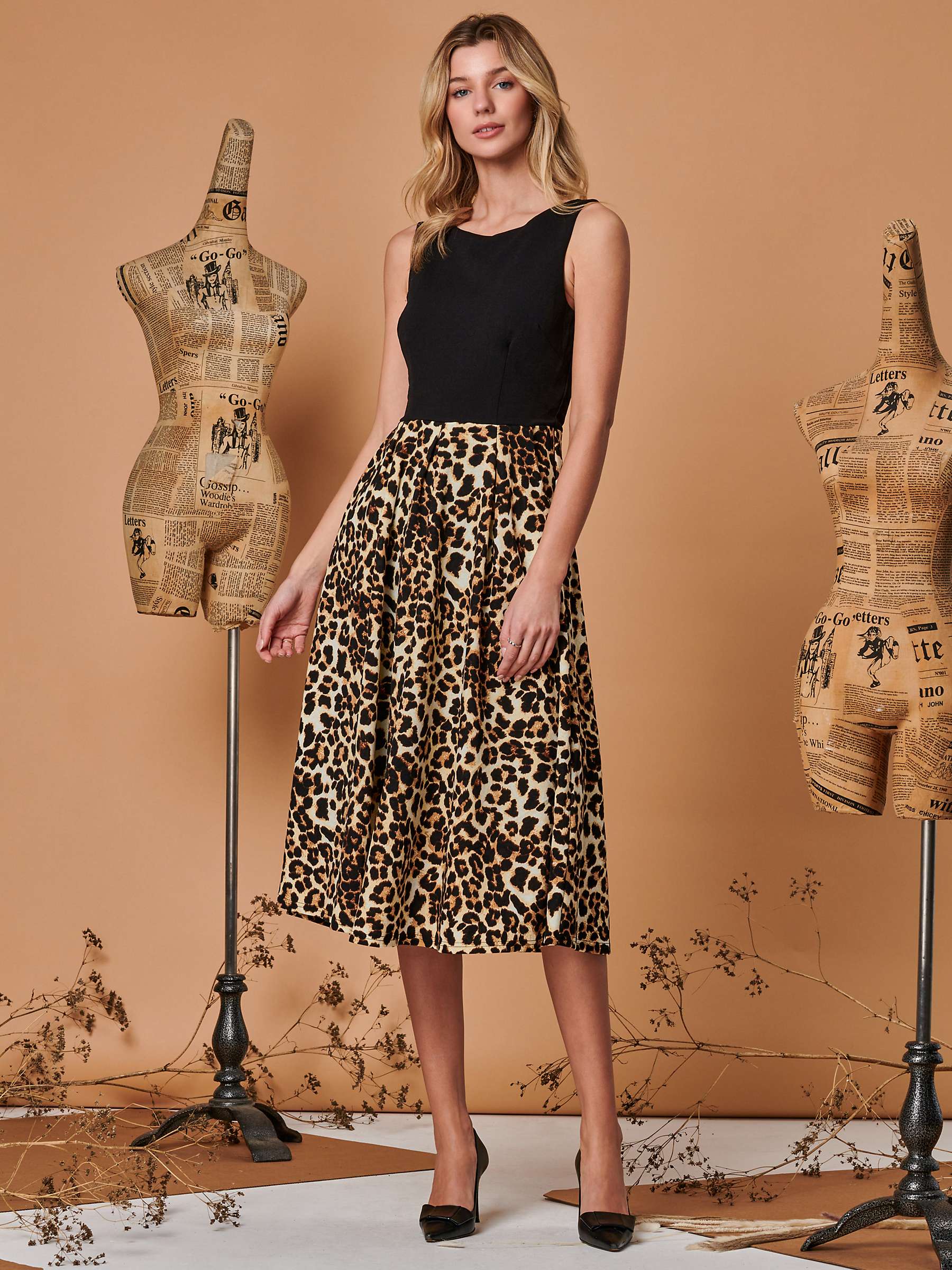 Buy Jolie Moi Contrast Print Leopard Midi Dress, Animal/Multi Online at johnlewis.com