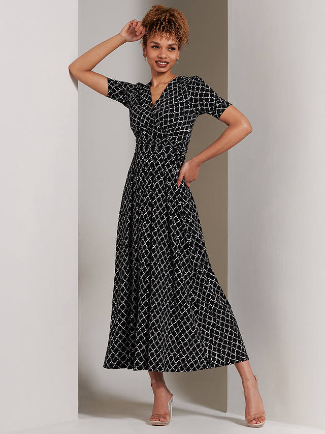 Jolie Moi Geometric Print Wrap Jersey Maxi Dress, Black
