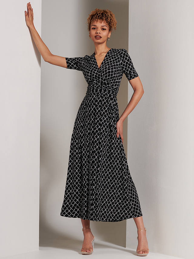 Jolie Moi Geometric Print Wrap Jersey Maxi Dress, Black
