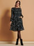 Jolie Moi Long Sleeve Floral Chiffon Flared Dress, Black/Multi, Black/Multi