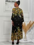 Jolie Moi Amica Symmetrical Floral Print Lace Maxi Dress, Black/Multi