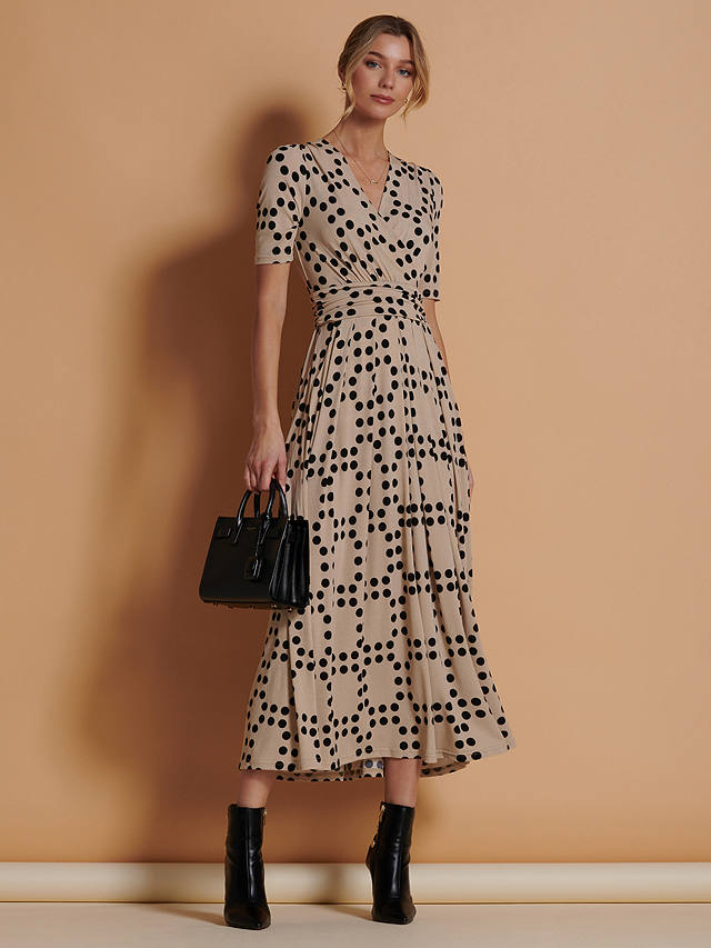 Jolie Moi Spot Print Wrap Jersey Maxi Dress, Beige