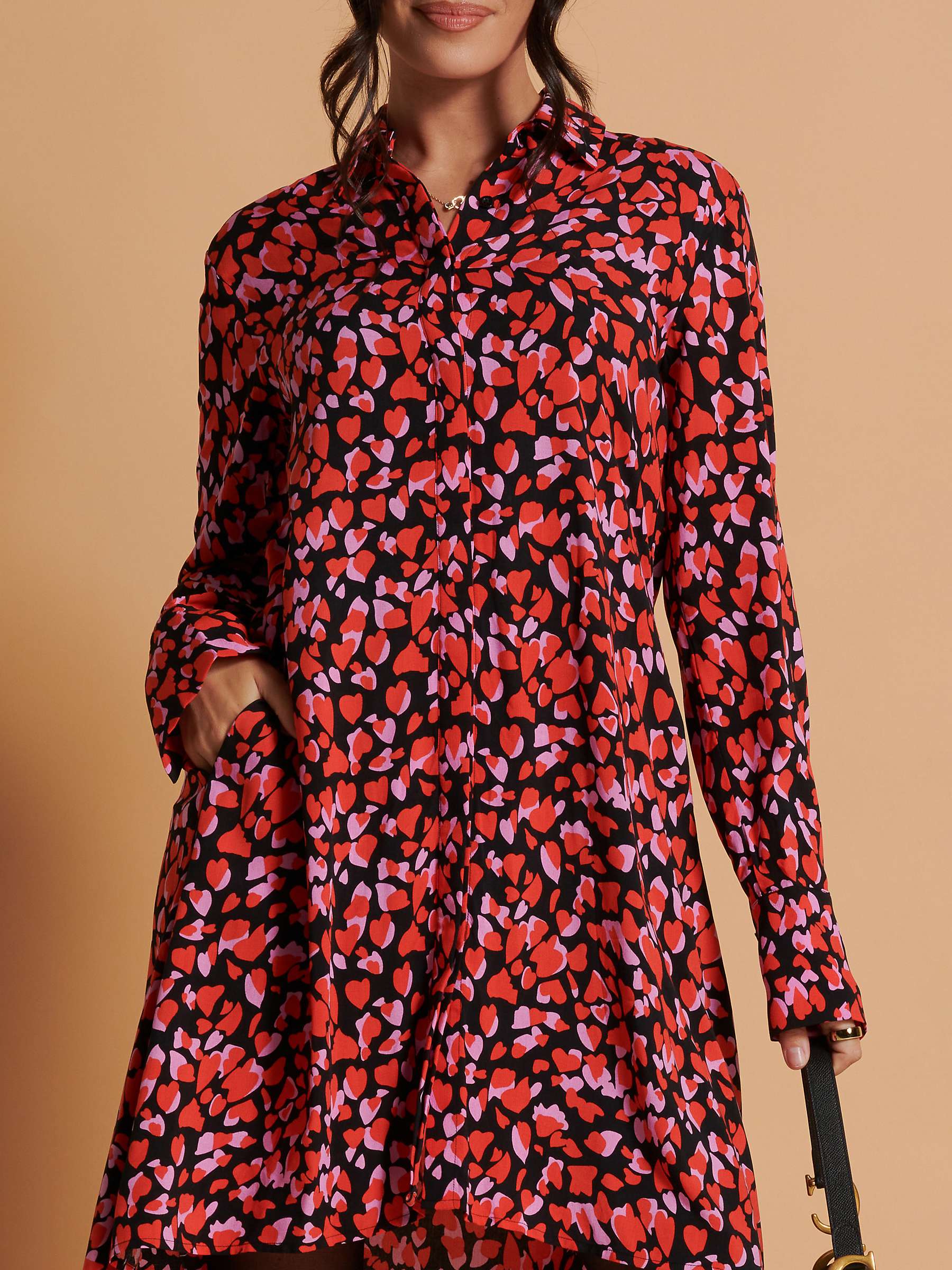 Buy Jolie Moi Oversized Dip Hem Shirt Dress, Red/Multi Online at johnlewis.com