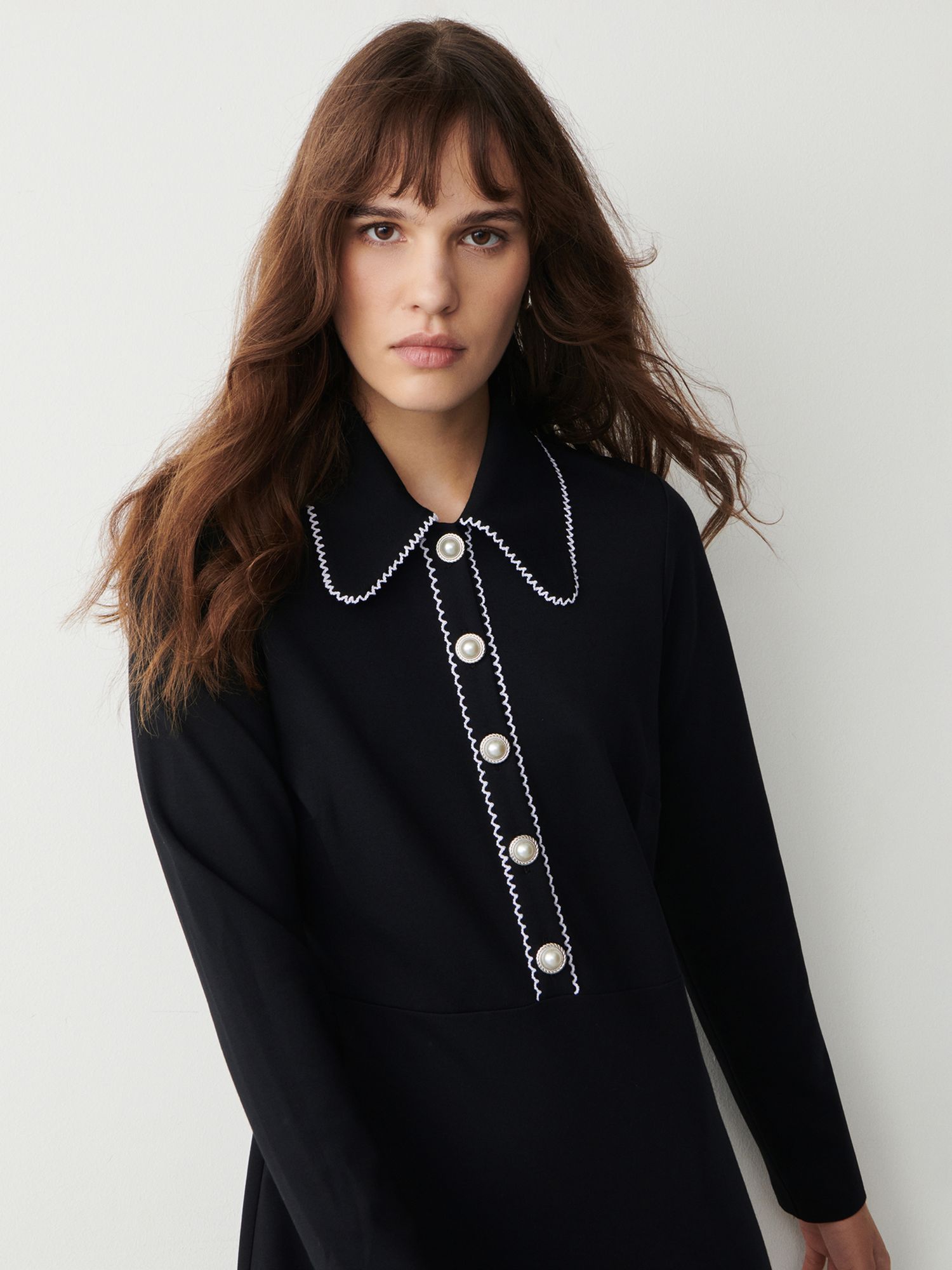 Finery Elin Collar Detail Mini Dress, Black at John Lewis & Partners