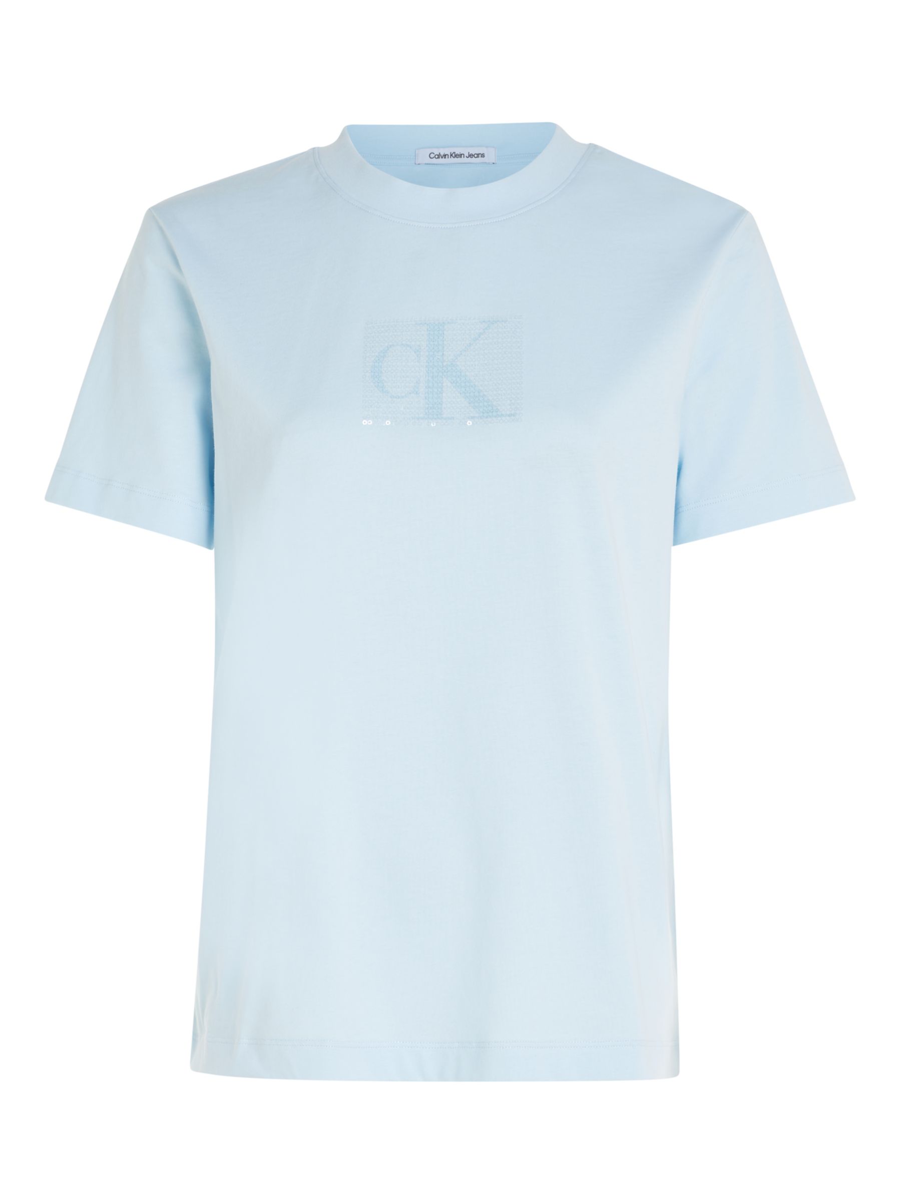 Crew Sequin Jeans Logo Lewis Klein & Calvin John Partners Neck Keepsake at Klein T-Shirt, Blue Calvin