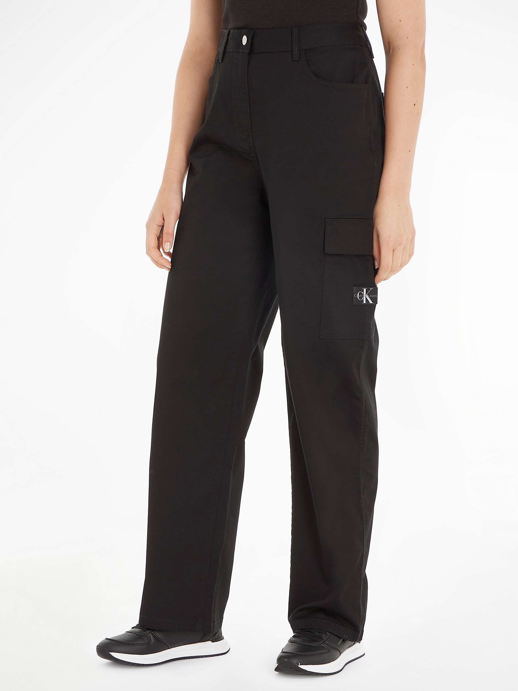 Buy Calvin Klein Twill Straight Leg Cargo Trousers, Black Online at johnlewis.com