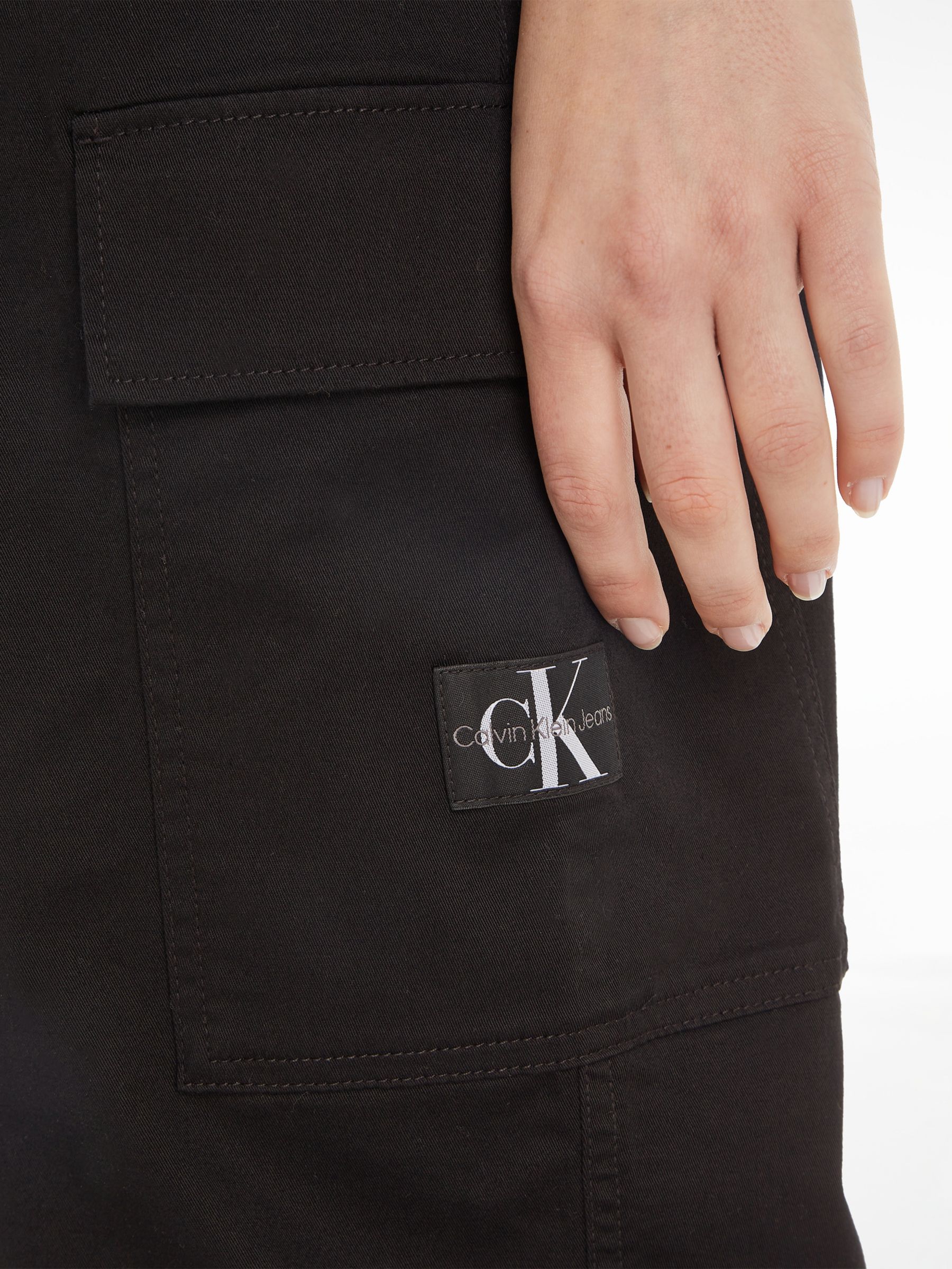 Calvin Klein Twill Straight Leg Cargo Trousers, Black, L