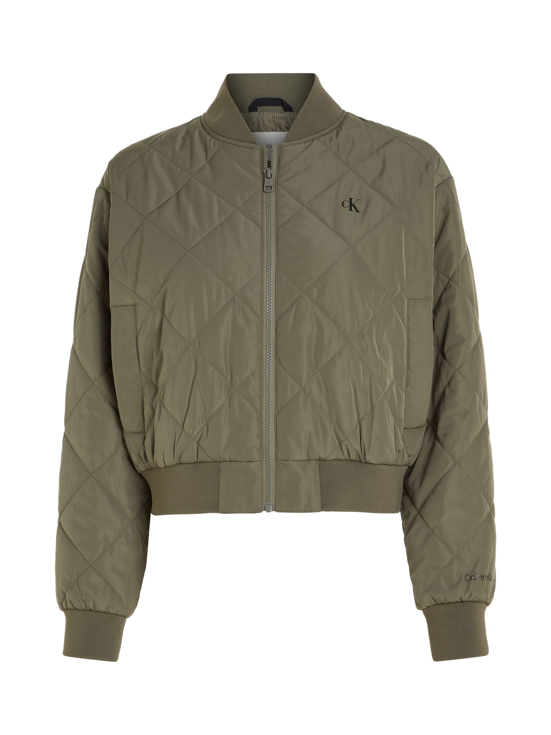 Calvin Klein Quilted Bomber Jacket, Dusty Olive at John Lewis & Partners
