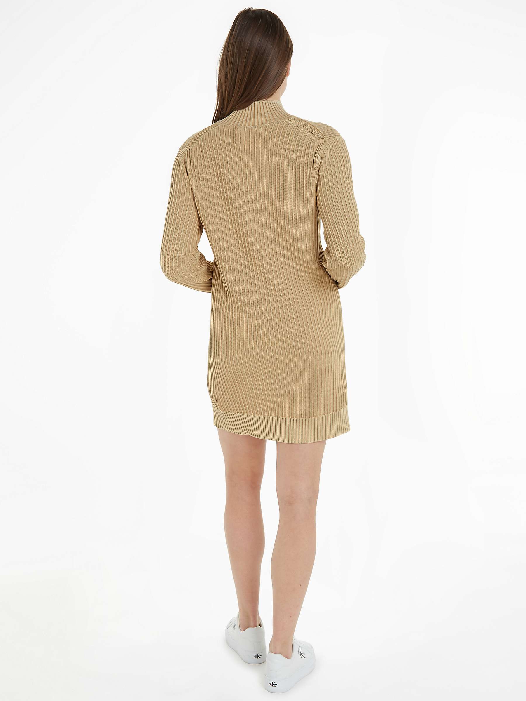 Buy Calvin Klein Jeans Woven Label Jumper Dress, Brown Online at johnlewis.com