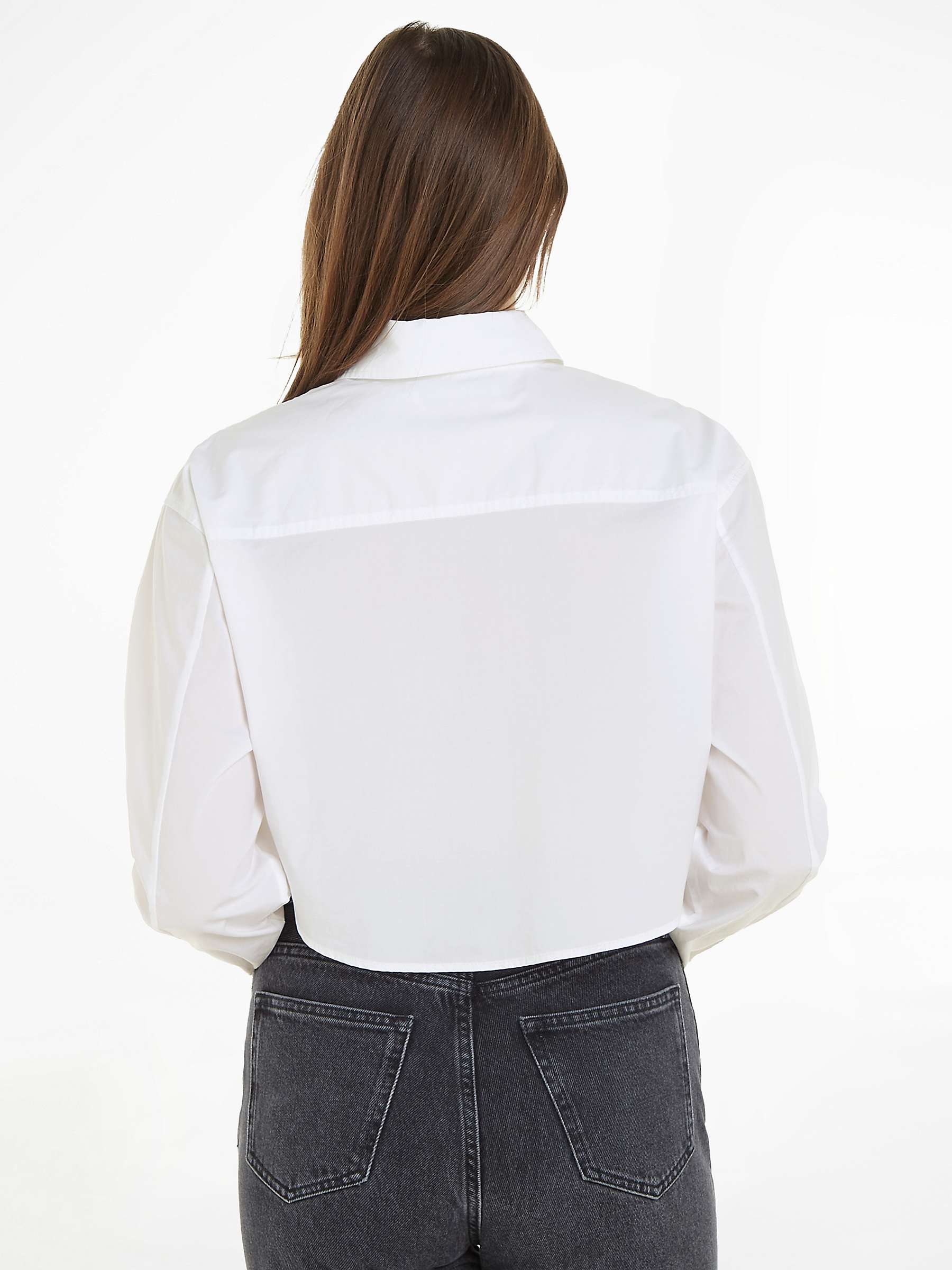 Buy Calvin Klein Woven Label Crop Shirt, Bright White Online at johnlewis.com