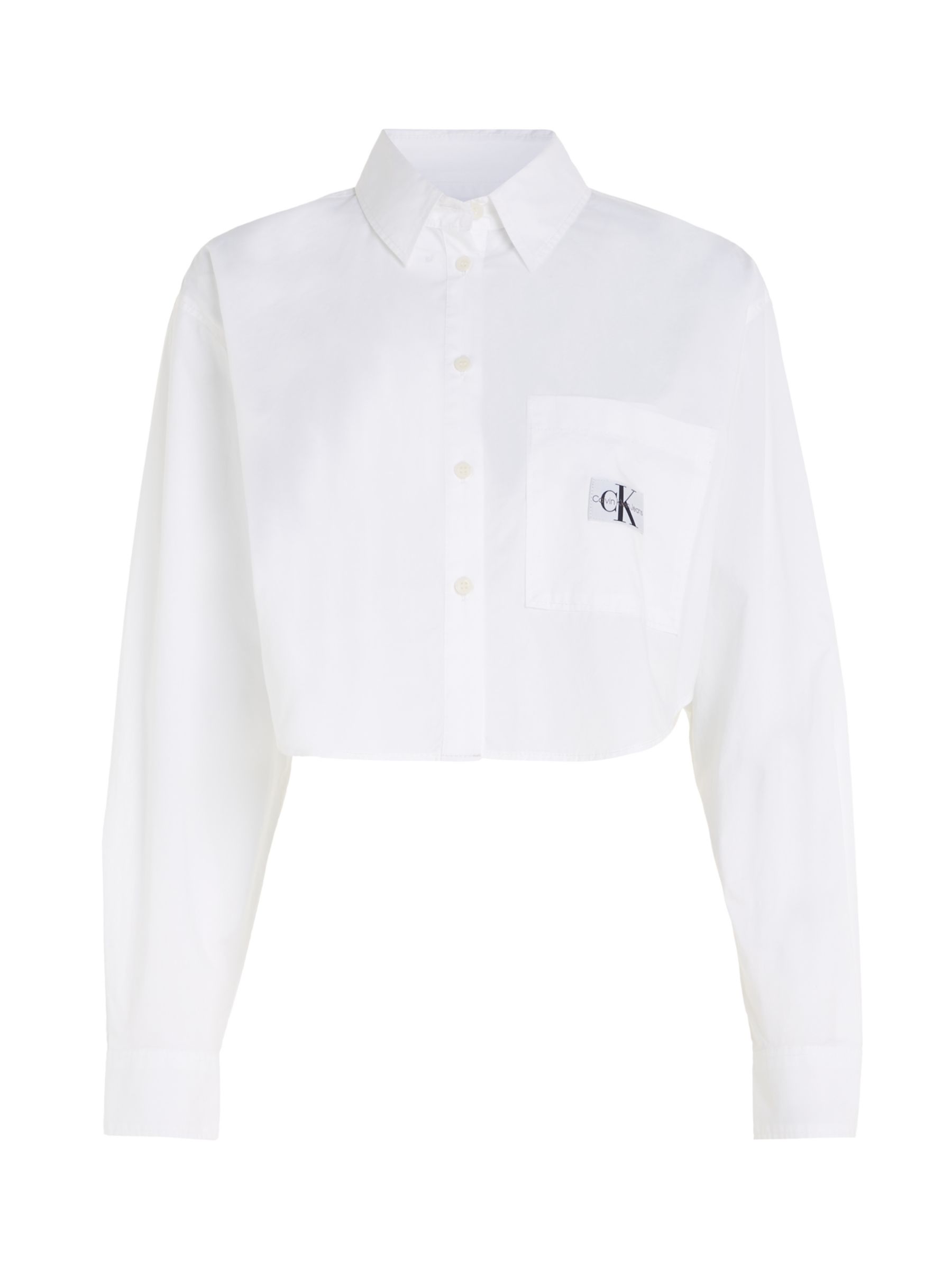 Calvin Klein Woven Label Crop Shirt, Bright White at John Lewis & Partners