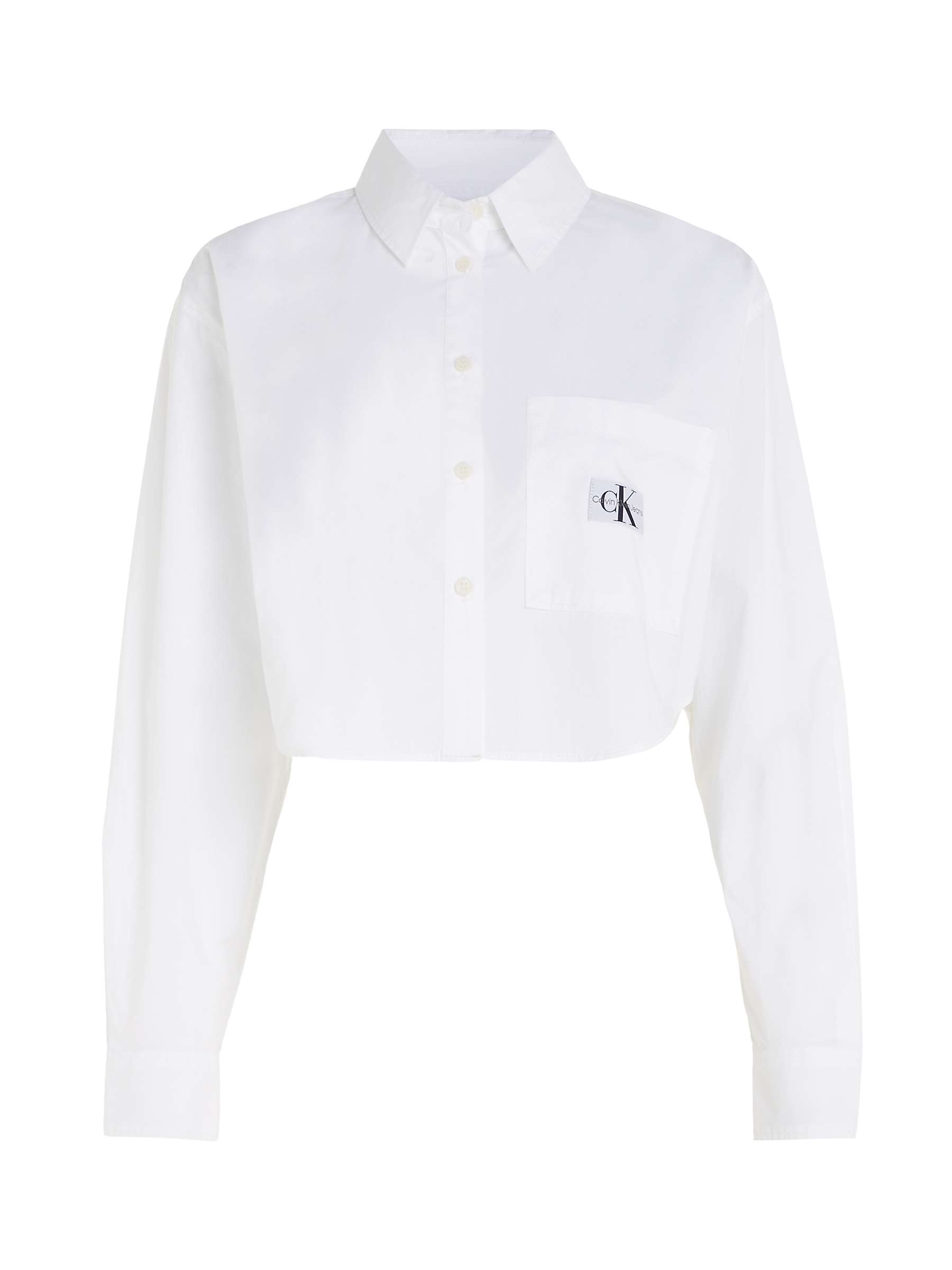 Buy Calvin Klein Woven Label Crop Shirt, Bright White Online at johnlewis.com