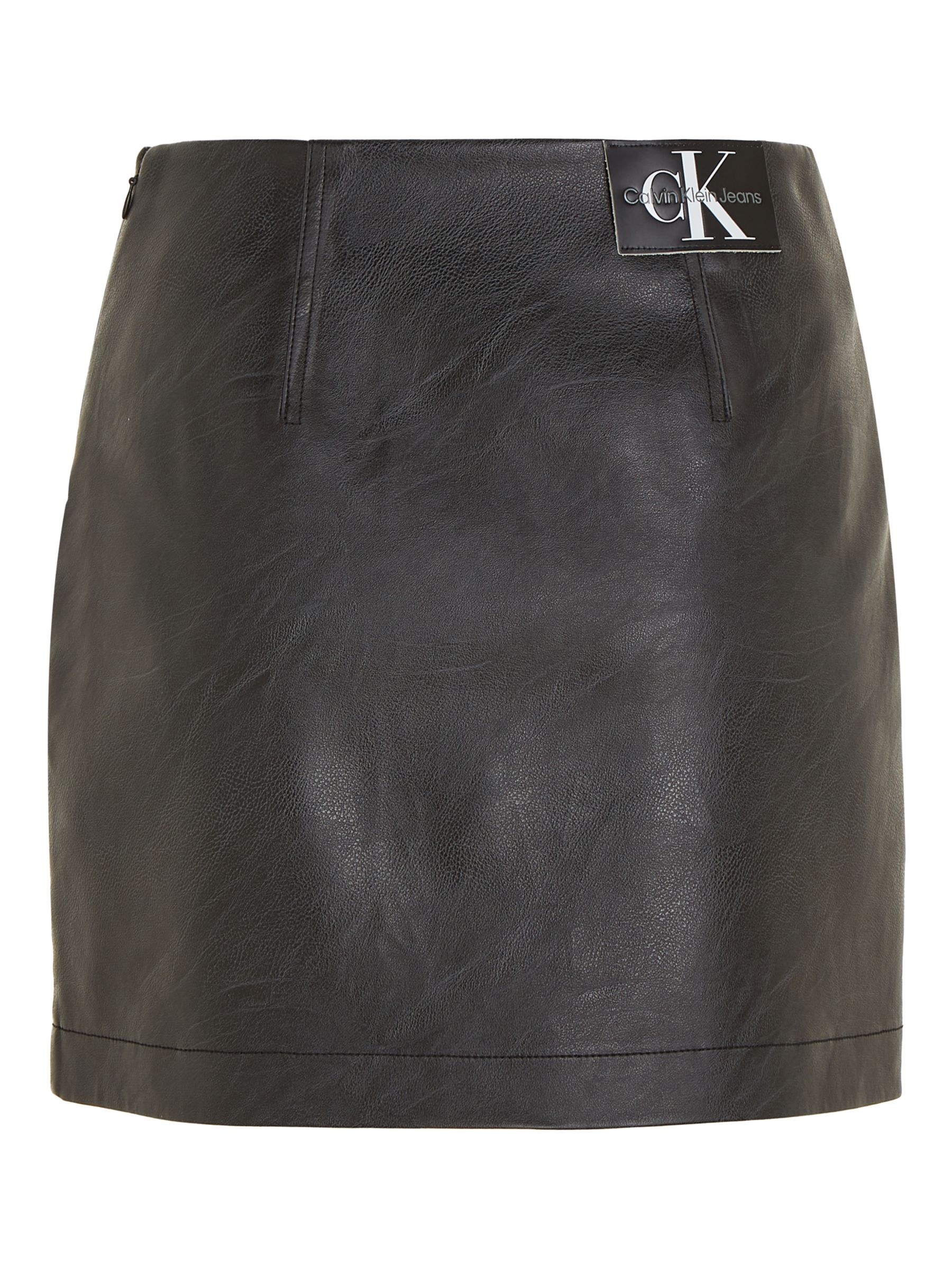 Calvin Klein Faux Leather Mini Skirt, Black at John Lewis & Partners