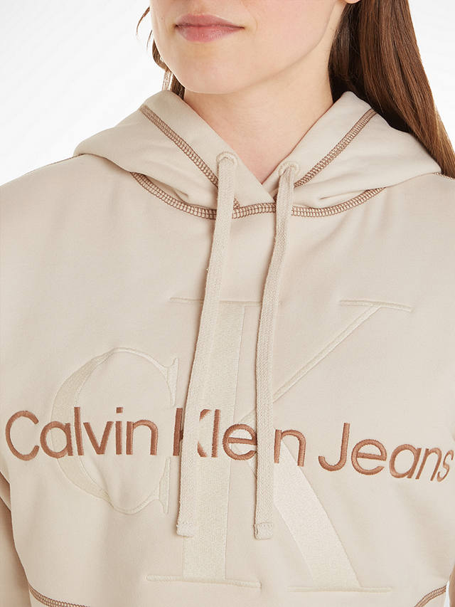 Calvin Klein Jeans Monologo Crop Hoodie, Ivory