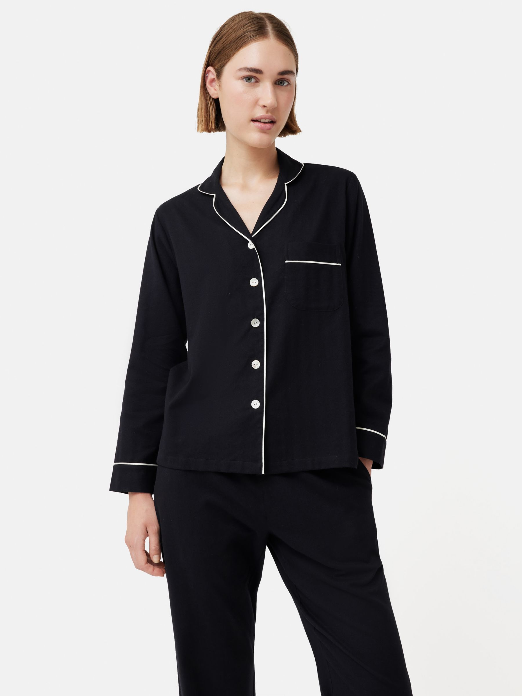 Jigsaw Lightweight Herringbone Pyjama Set, Navy at John Lewis & Partners