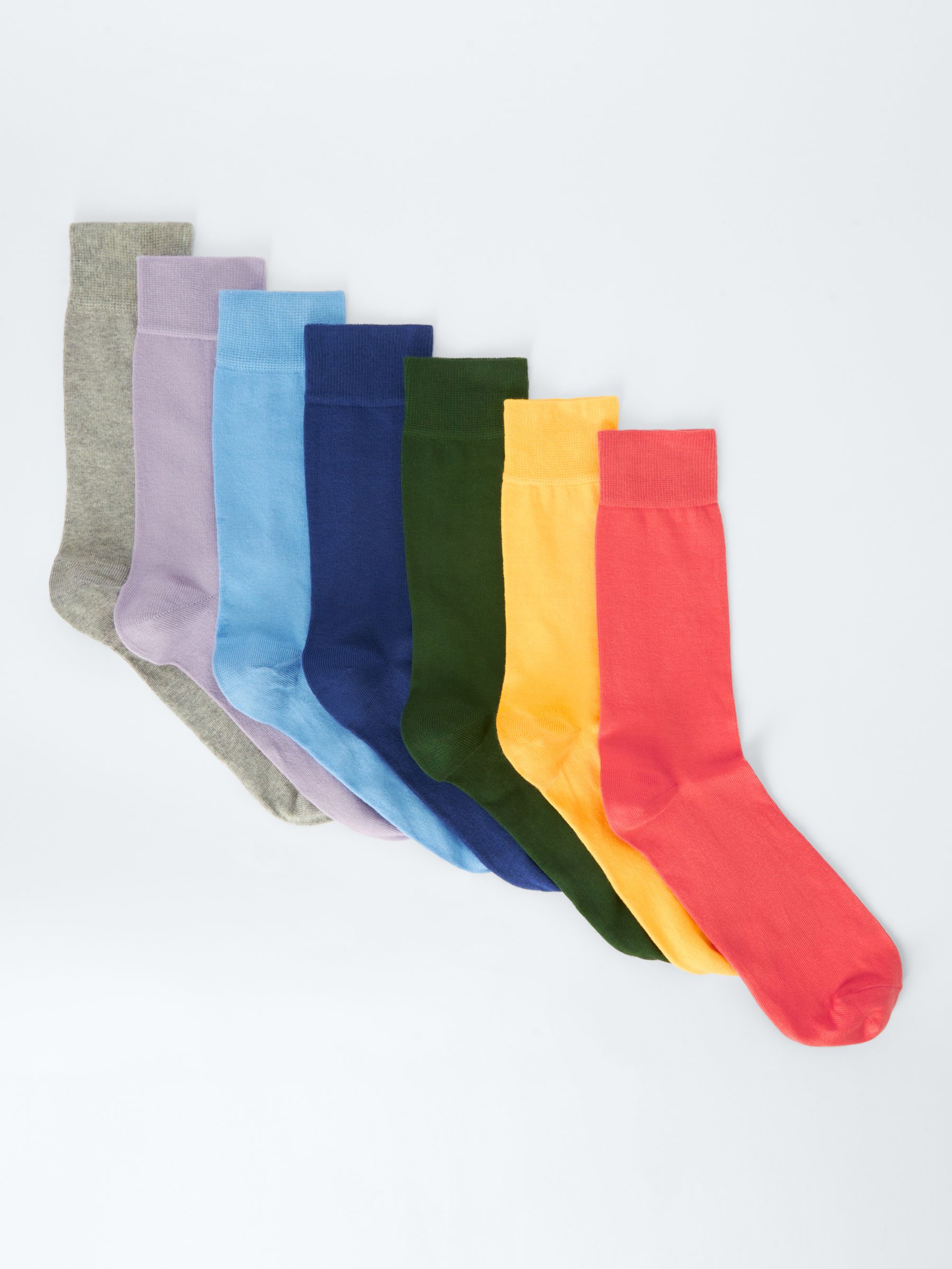 John Lewis ANYDAY Plain Cotton Socks, Pack of 7, Multi, S