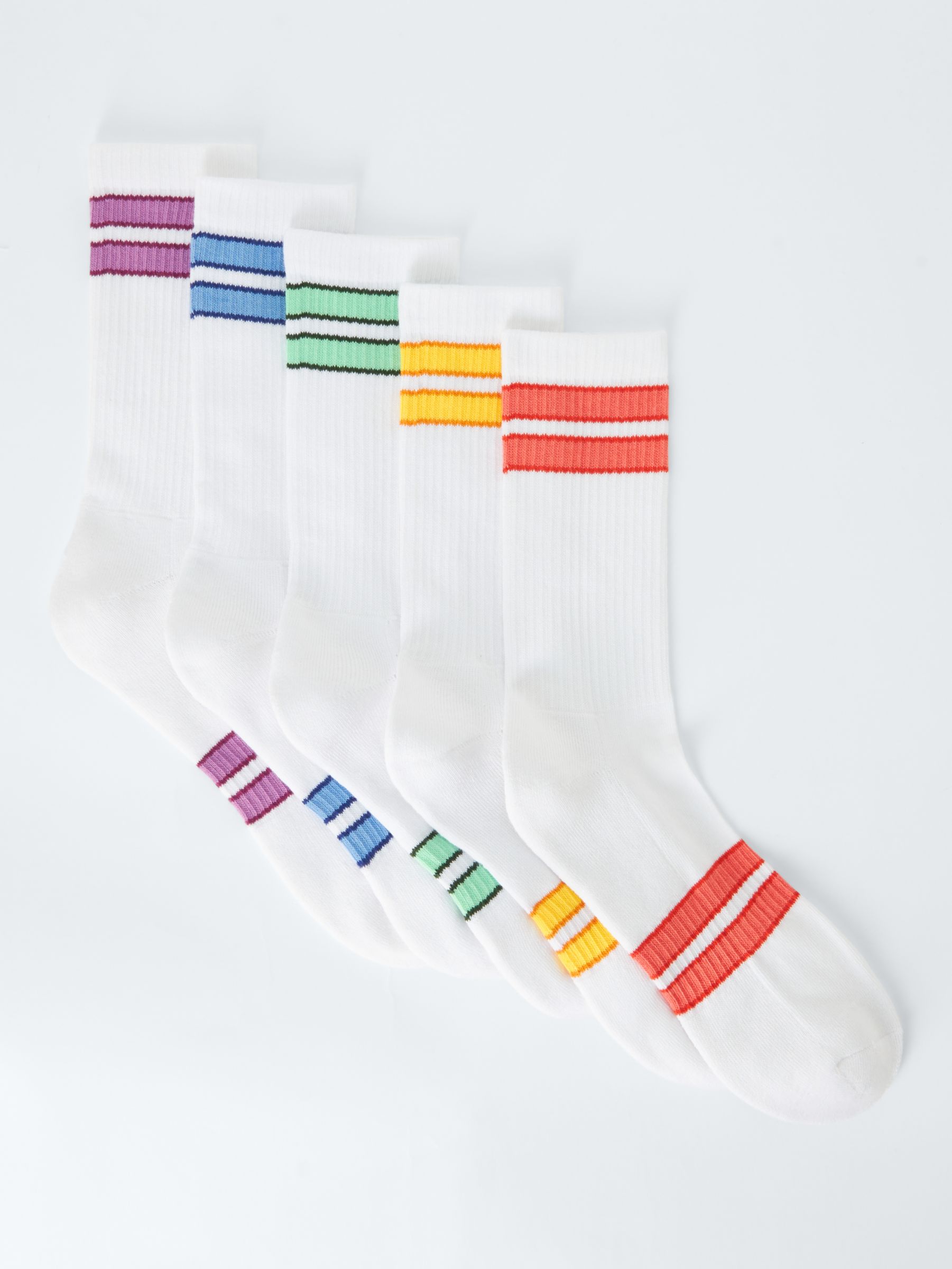 John Lewis ANYDAY Stripe Ribbed Socks, Pack of 5, White/Multi, M