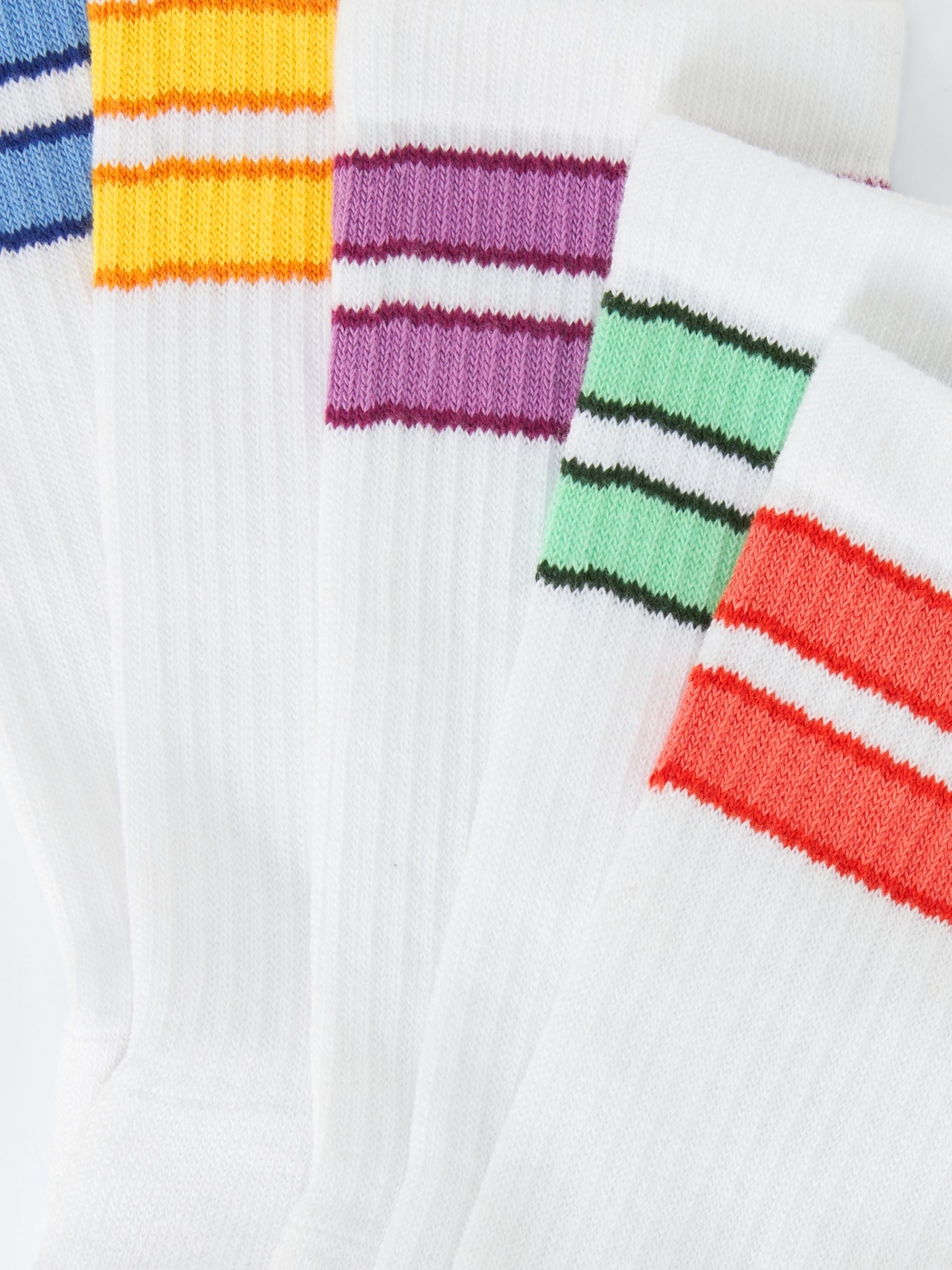 John Lewis ANYDAY Stripe Ribbed Socks, Pack of 5, White/Multi, M