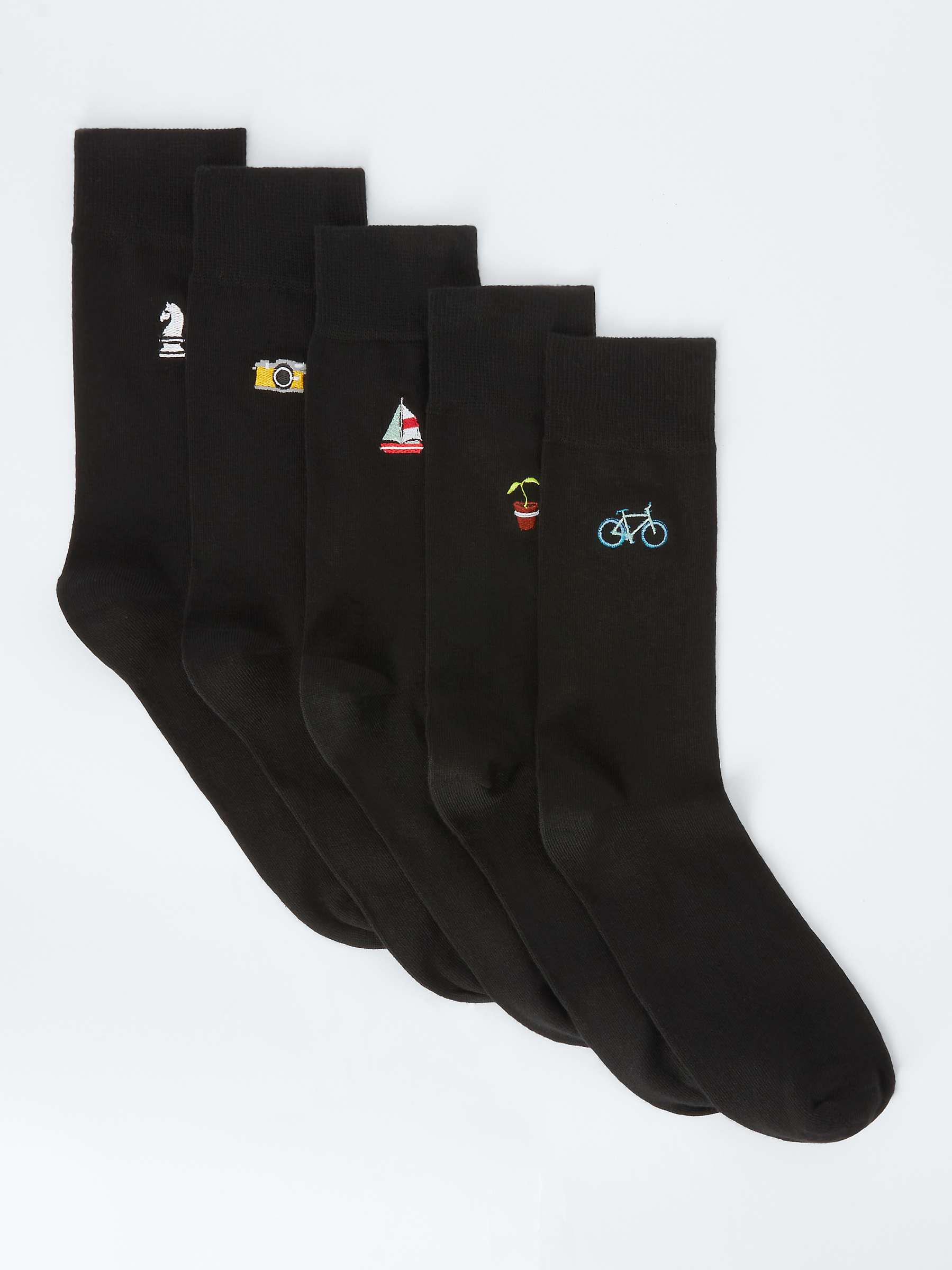Buy John Lewis Embroidered Hobbies Socks, Pack of 5, Black/Multi Online at johnlewis.com
