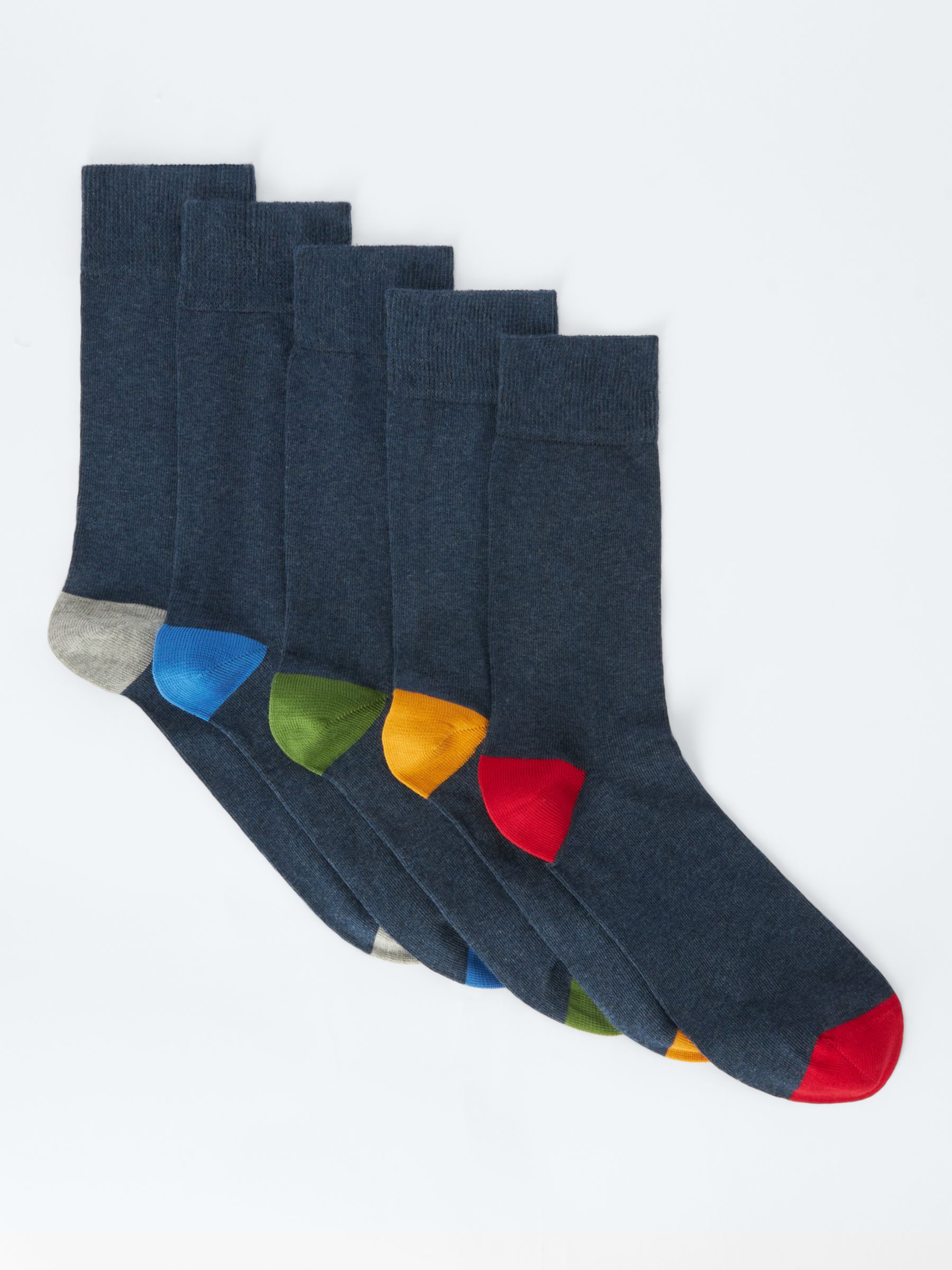 John Lewis Heel/Toe Socks, Pack of 5, Navy/Multi, M