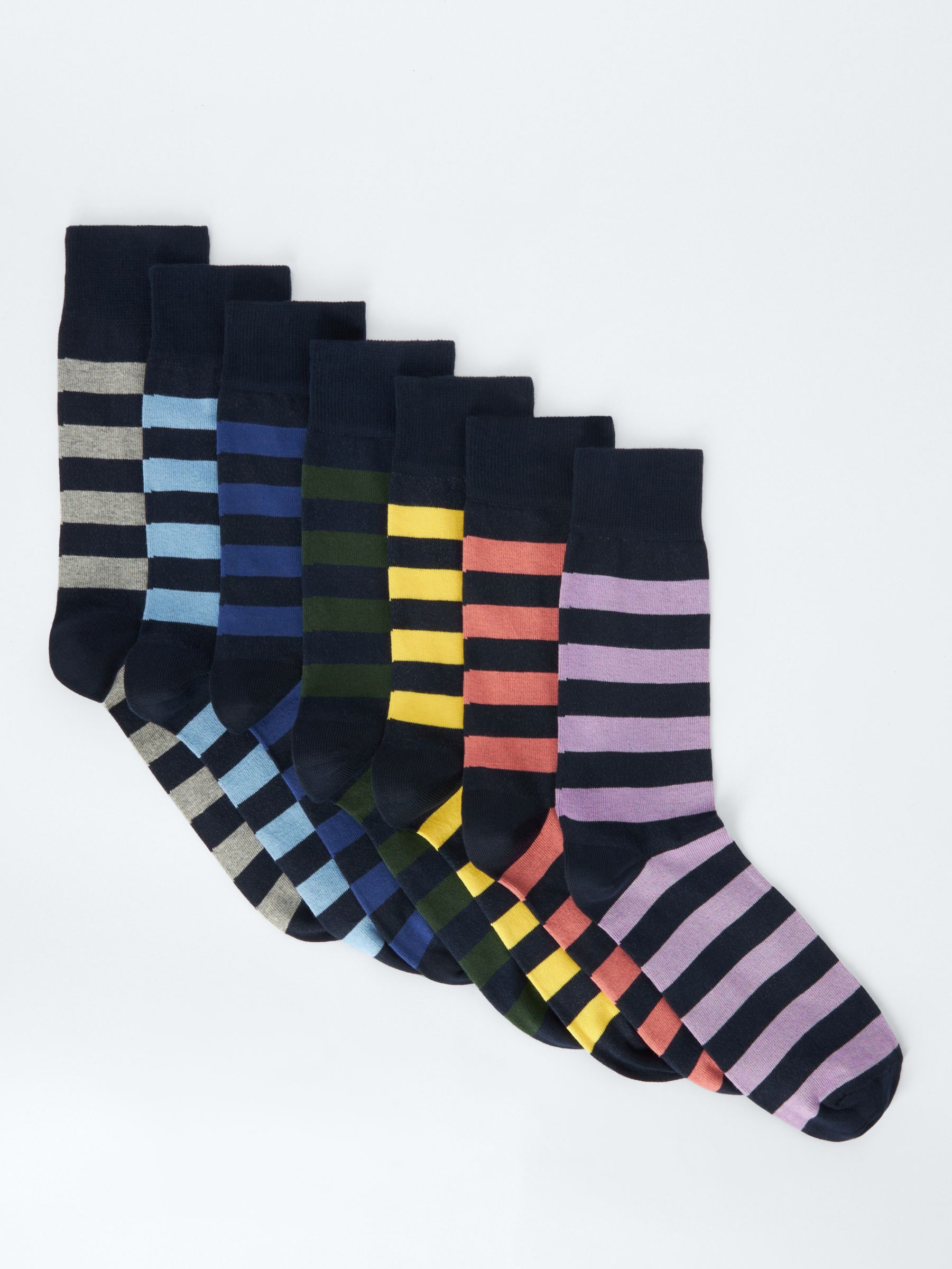John Lewis ANYDAY Stripe Socks, Pack of 7, Multi, S