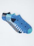 John Lewis Spot & Stripe Trainer Socks, Pack of 3, Blue/Multi