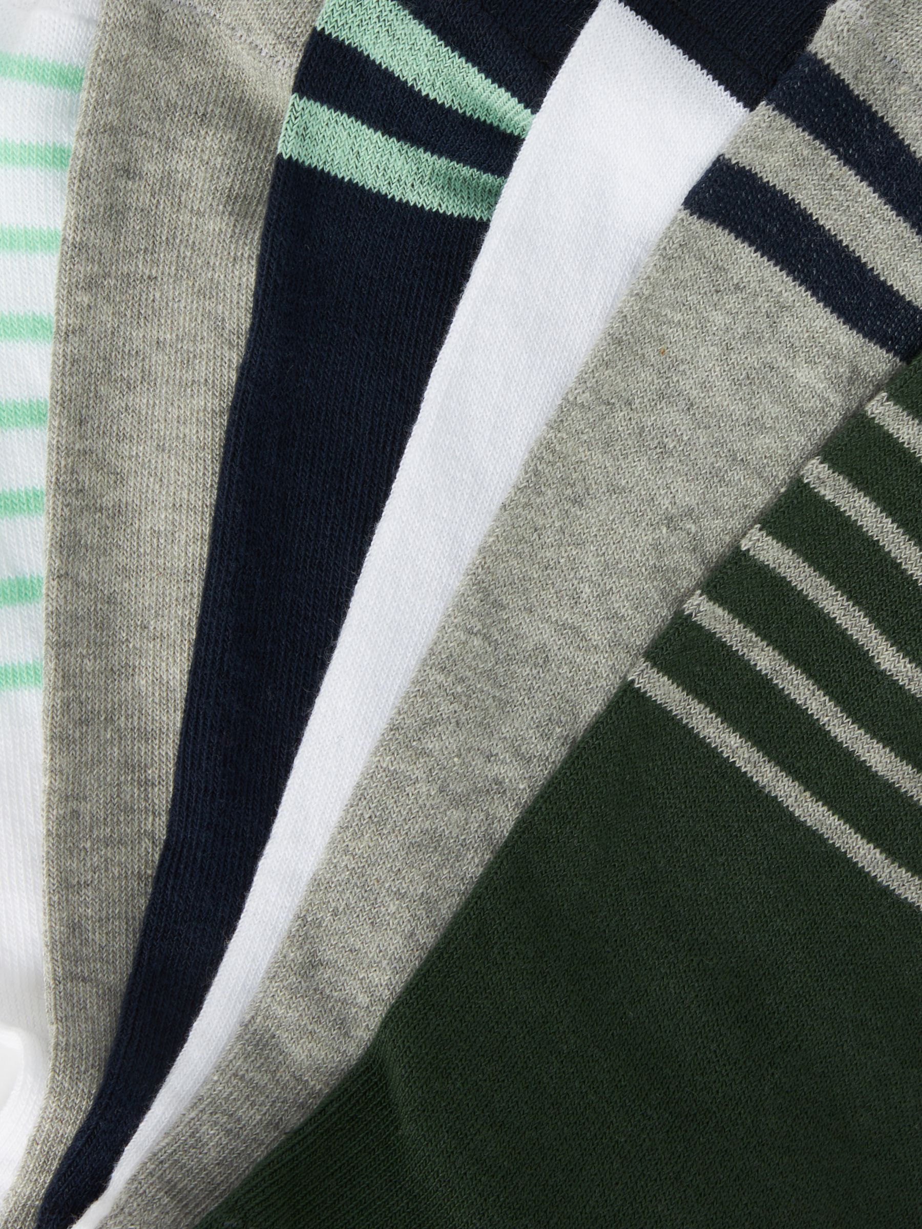 John Lewis ANYDAY Multi Stripe Ankle Socks, Pack of 7, Green/Multi, S