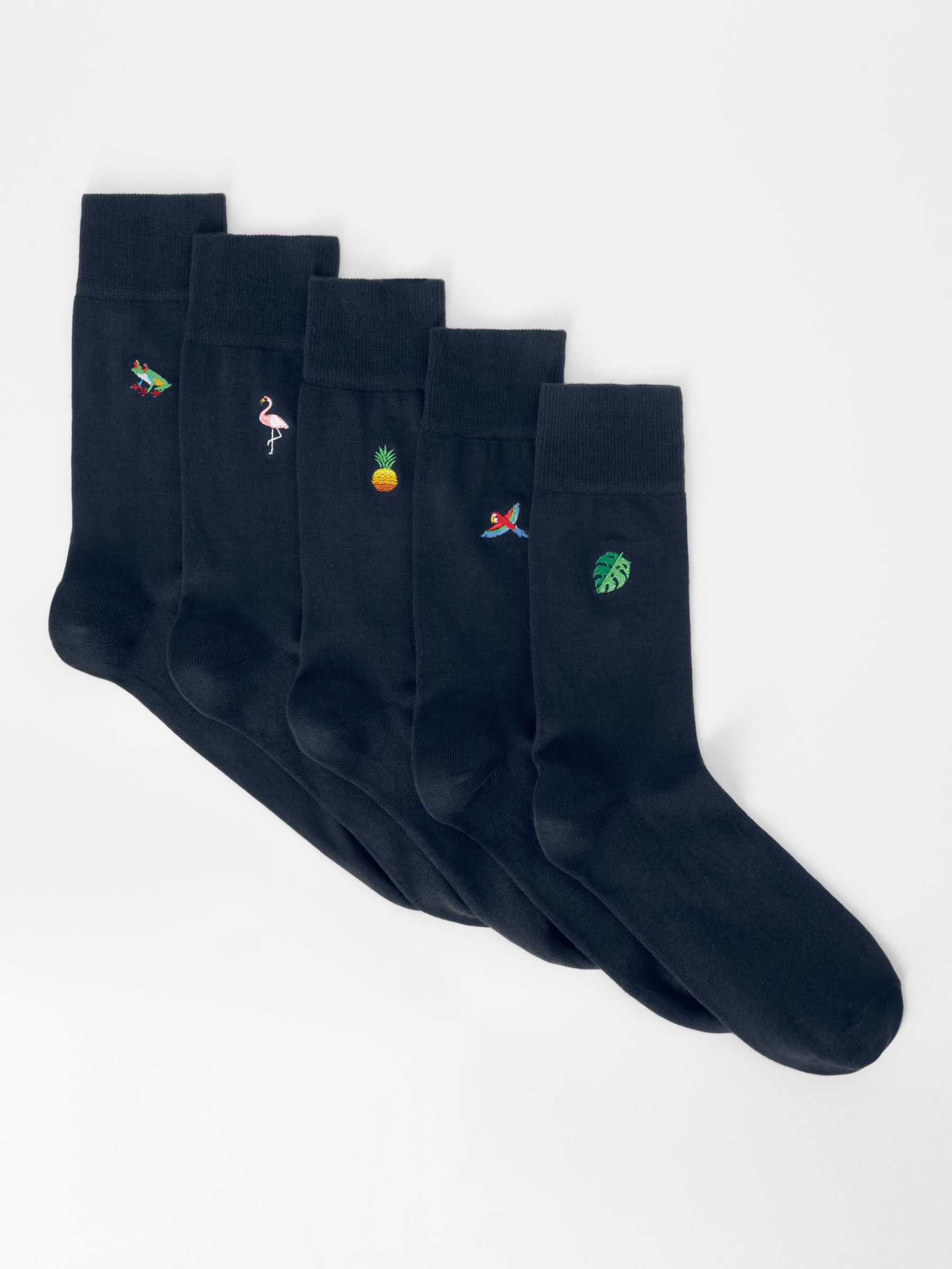 Buy John Lewis Embroidered Tropical Socks, Pack of 5, Blue/Multi Online at johnlewis.com