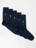 John Lewis Embroidered Tropical Socks, Pack of 5, Blue/Multi