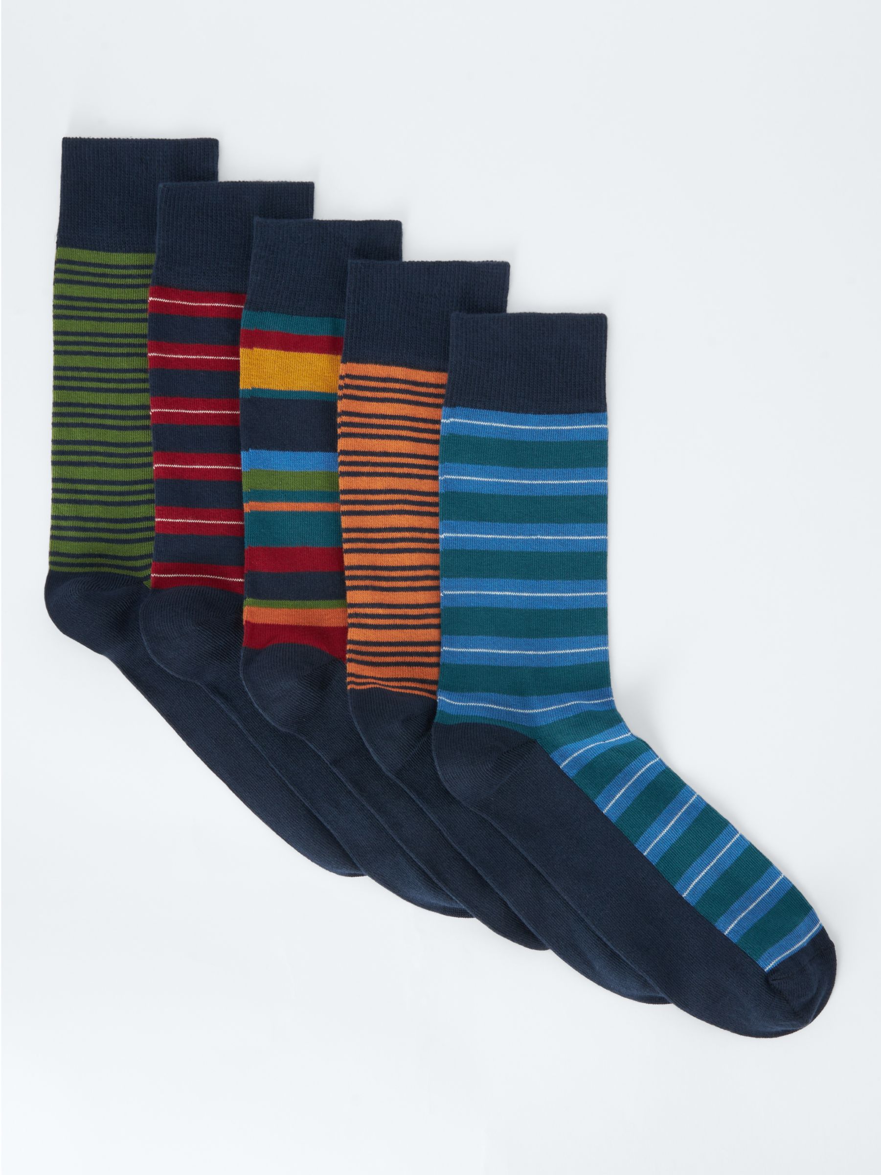 John Lewis Stripe Socks, Pack of 5, Multi, S
