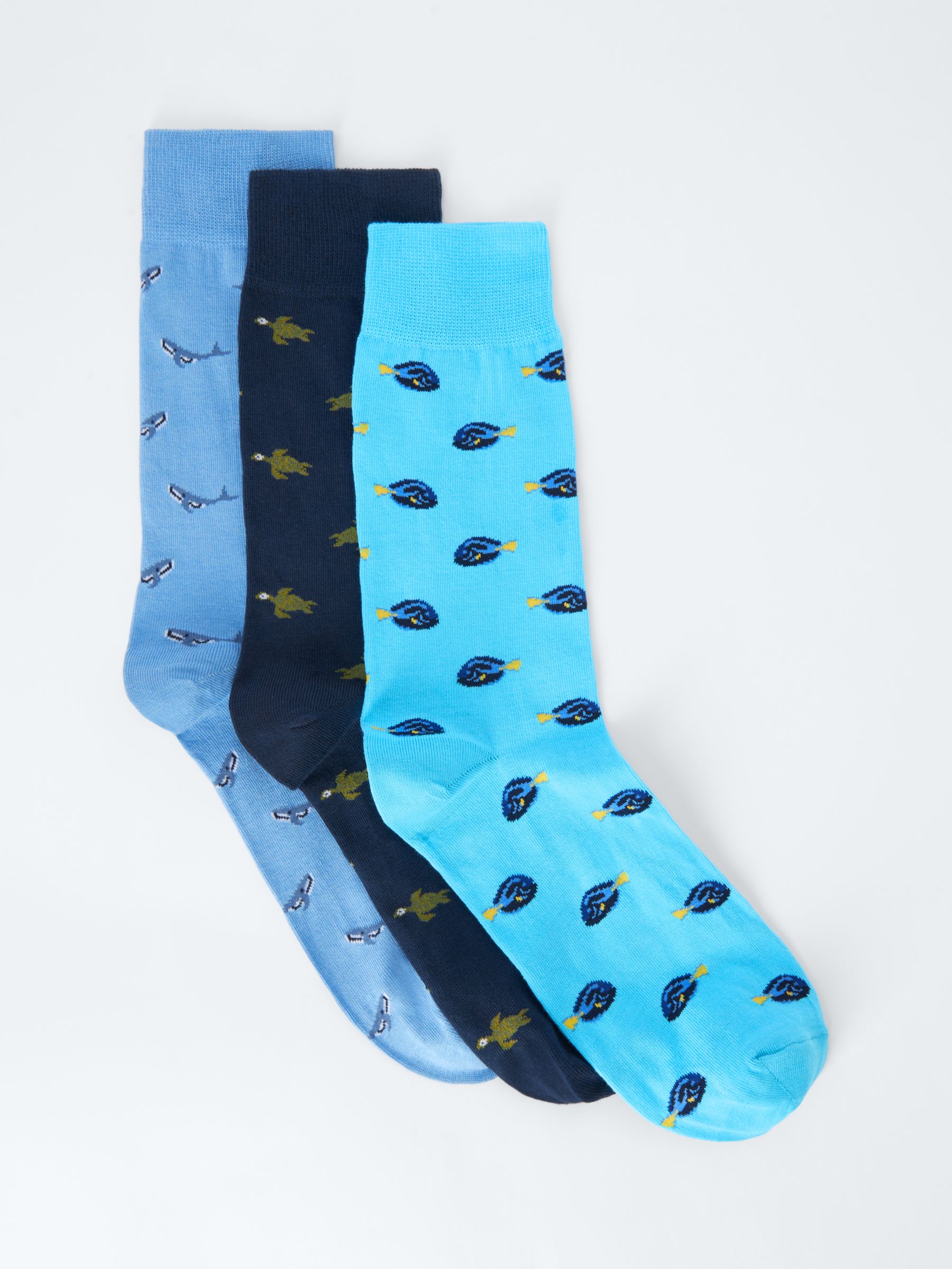 John Lewis Sea Life Socks, Pack of 3, Blue/Multi, S