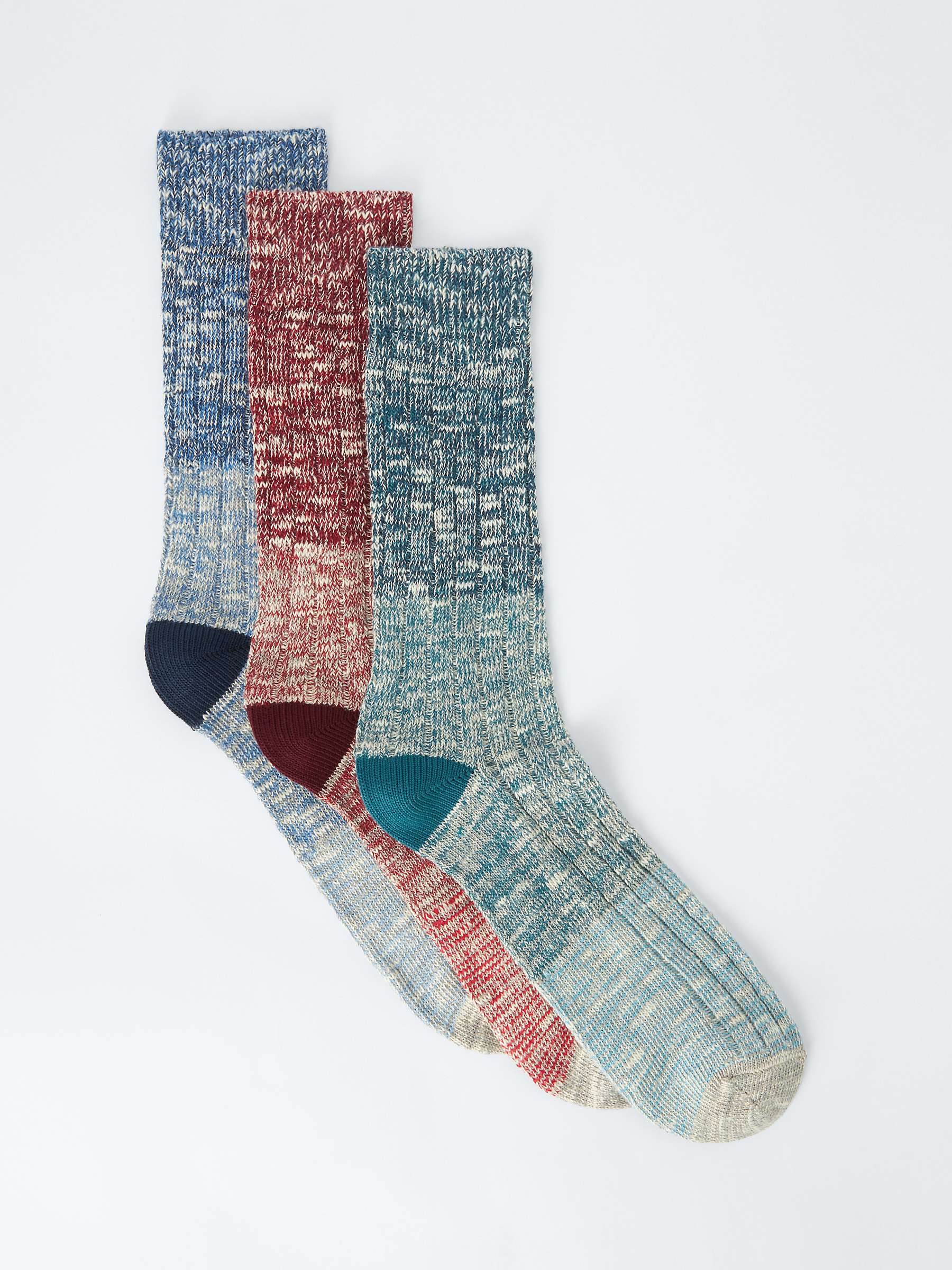 John Lewis Organic Cotton Blend Socks, Pack of 3, Blue/Multi at John Lewis  & Partners