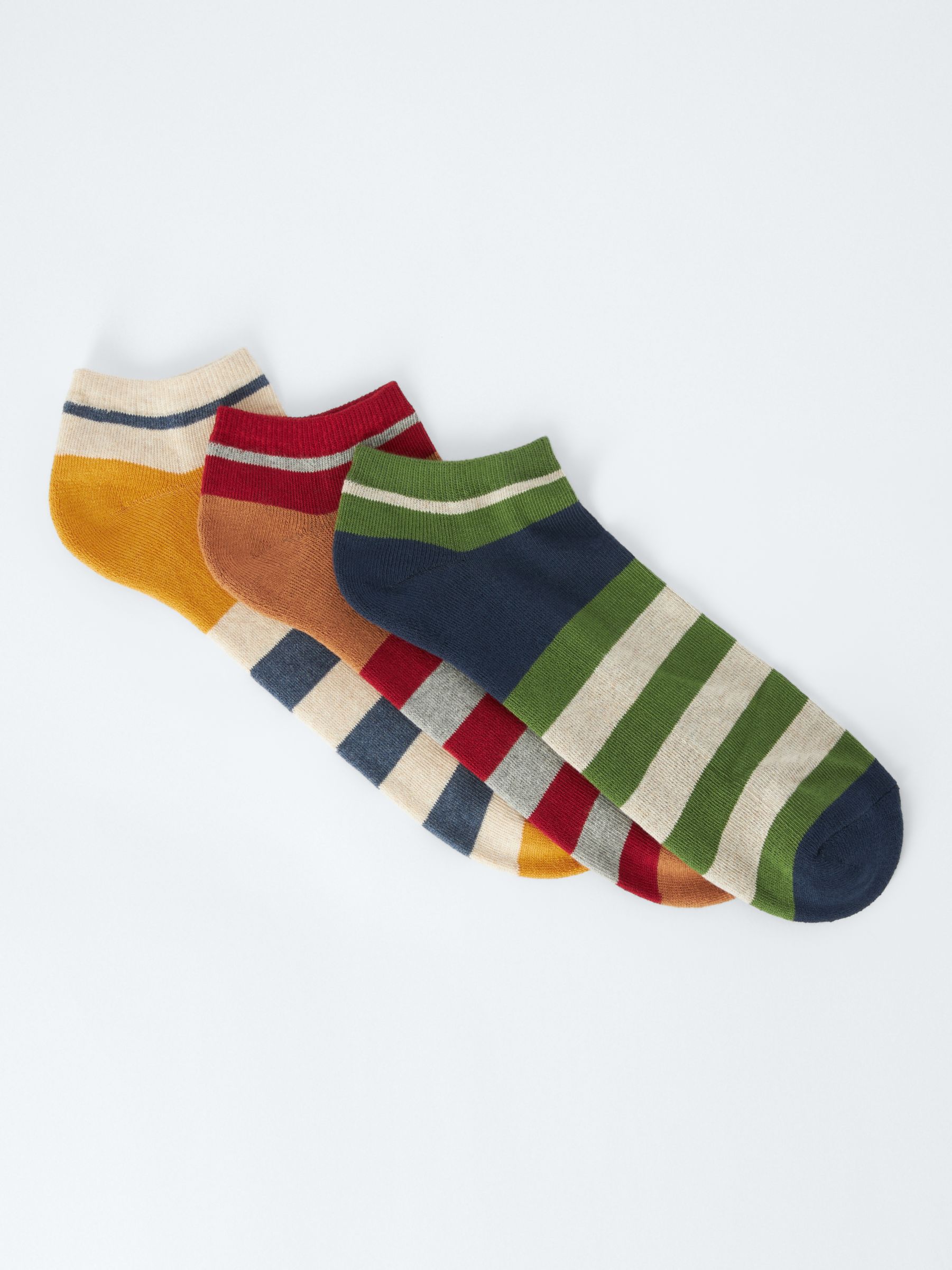 John Lewis Organic Cotton Blend Trainer Socks, Pack of 3, Multi, S