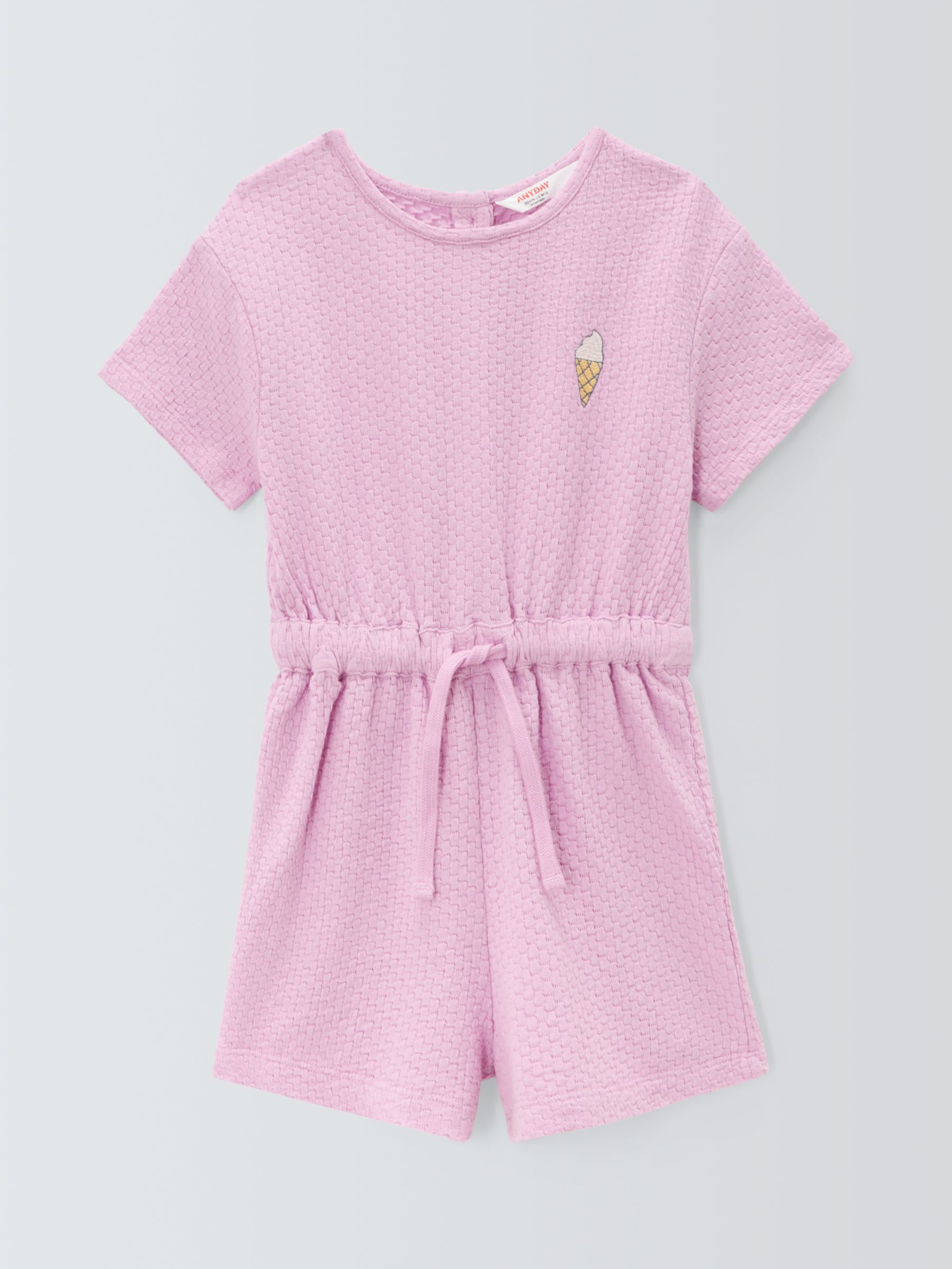 John Lewis ANYDAY Kids' Ice Cream Jacquard Texture Playsuit, Pink, 9 years