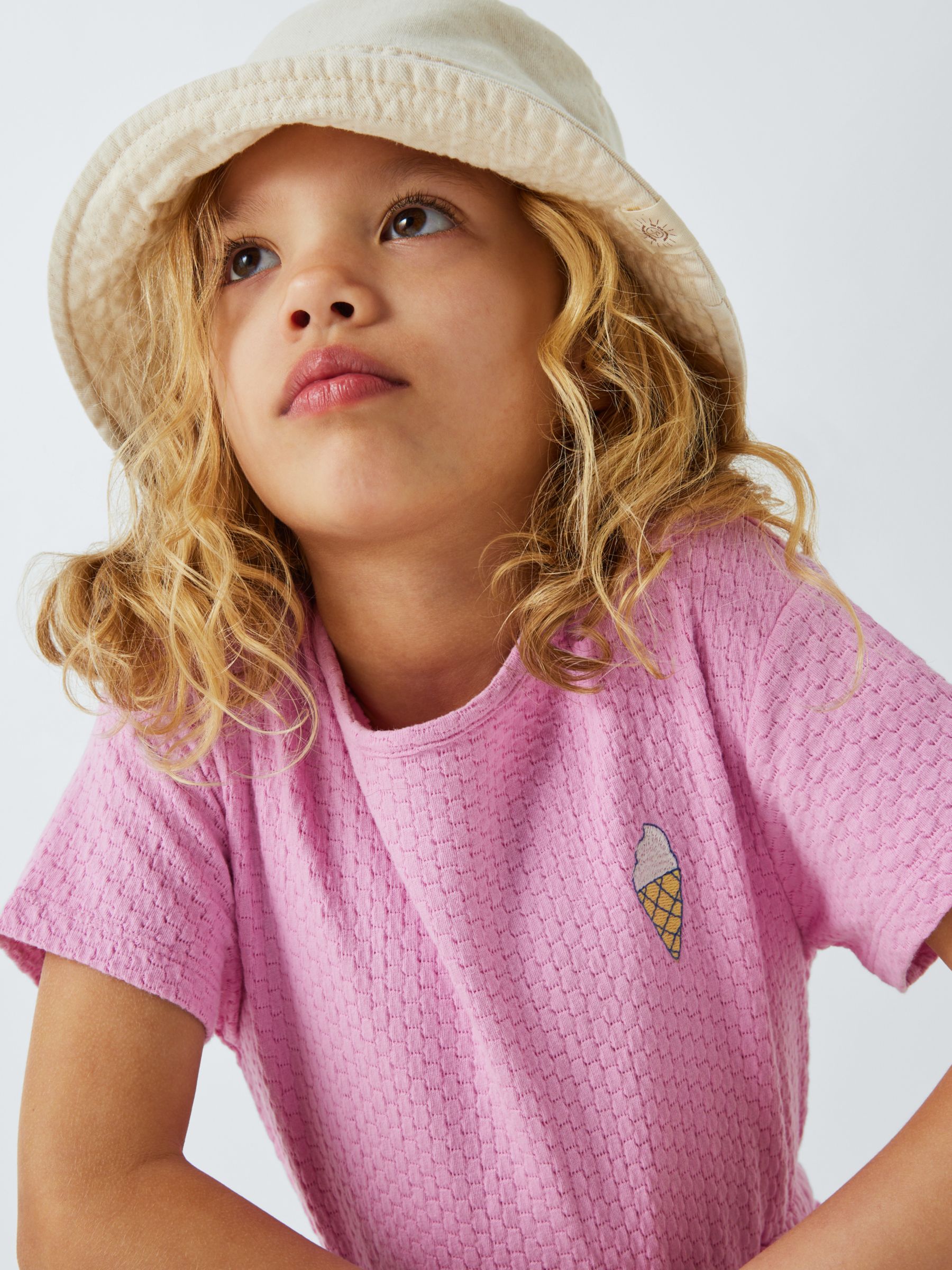 John Lewis ANYDAY Kids' Ice Cream Jacquard Texture Playsuit, Pink, 9 years