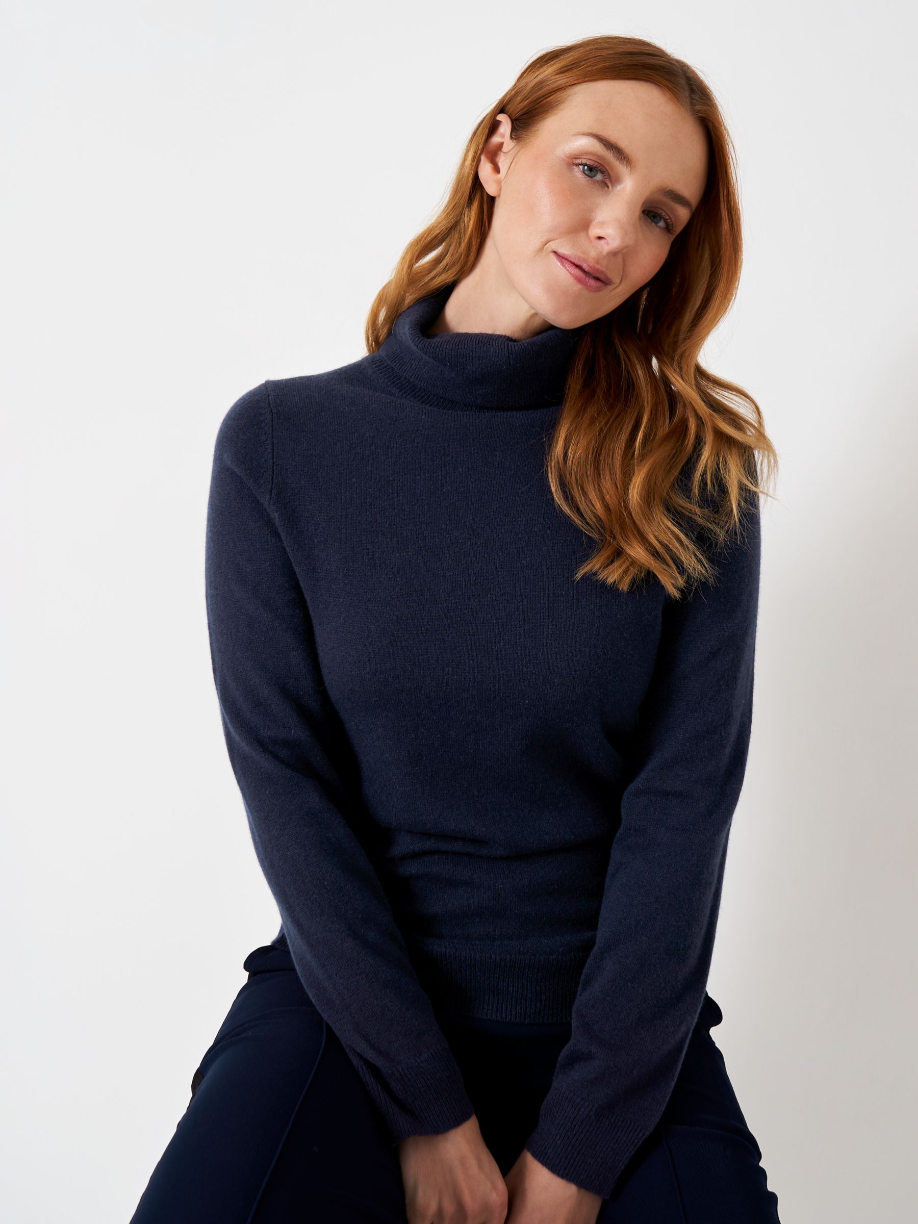 Crew Clothing Libby Cashmere and Wool Blend Roll Neck Jumper, Navy Blue ...