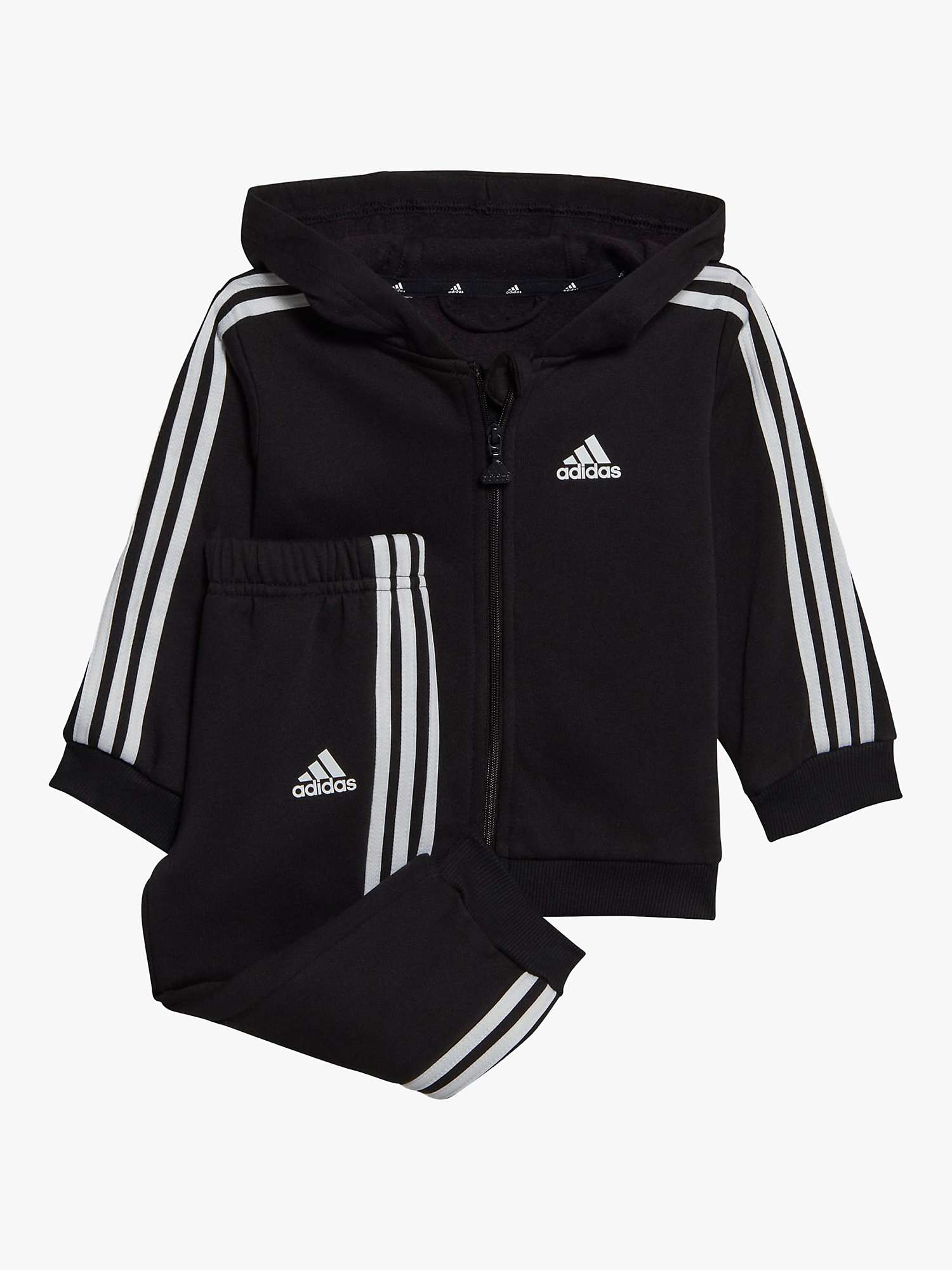 Buy adidas Baby Essentials Three Stripes Full Zip Hoodie & Joggers Set, Black/White Online at johnlewis.com