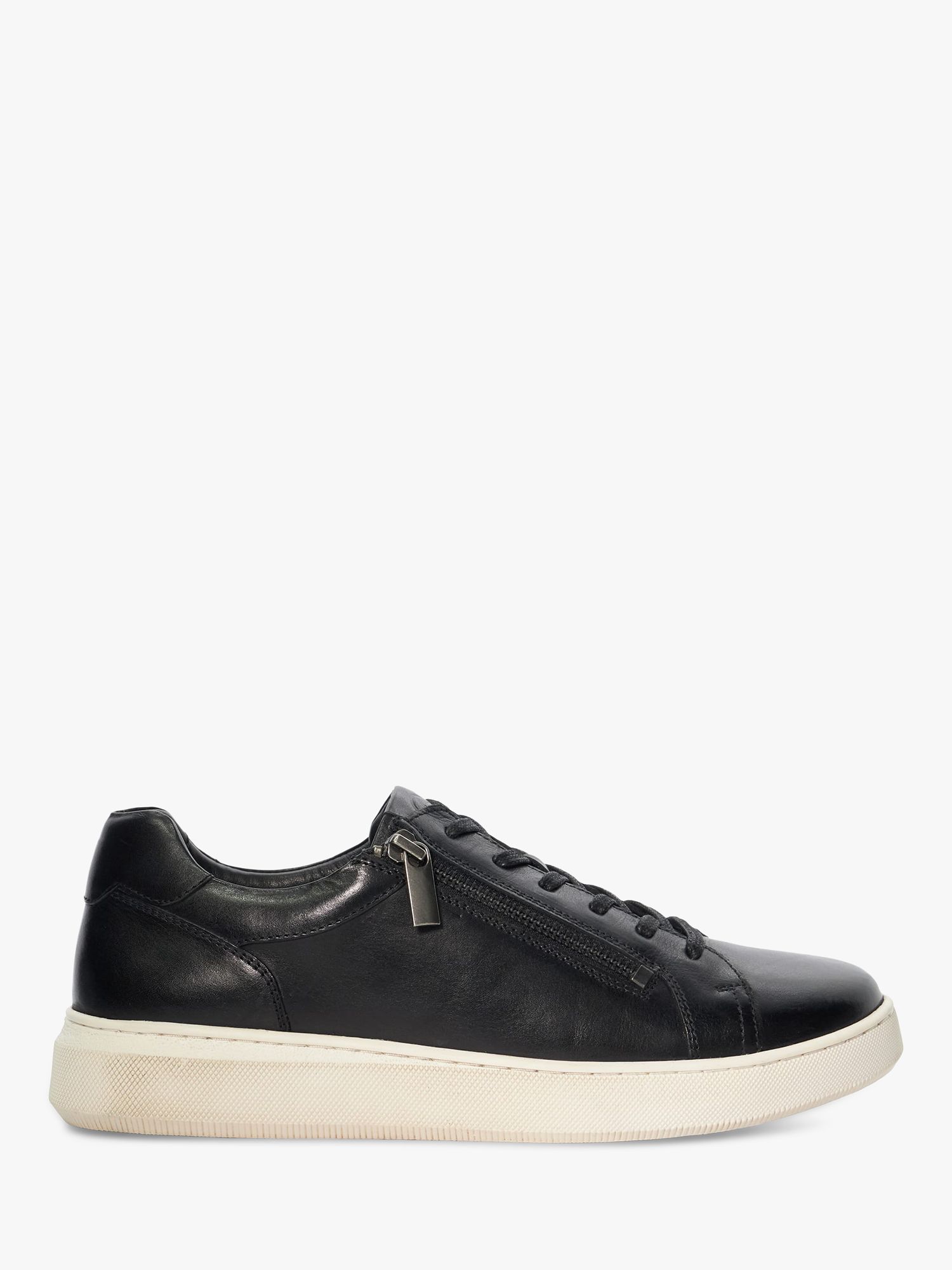 Dune Tribute Leather Zip Detail Trainers, Black at John Lewis & Partners