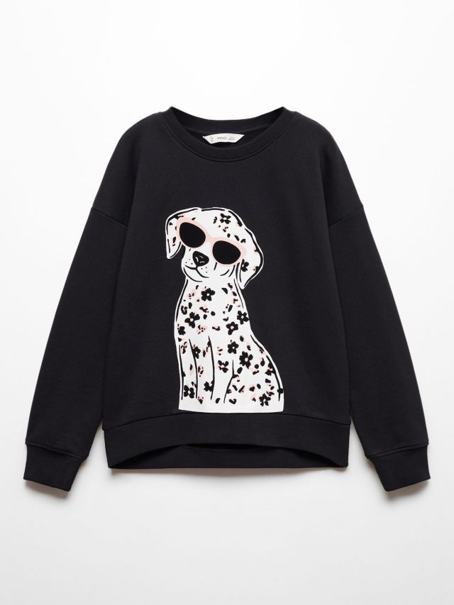 Mango Kids' Dublini Puppy Print Sweatshirt, Black, 5-6 years