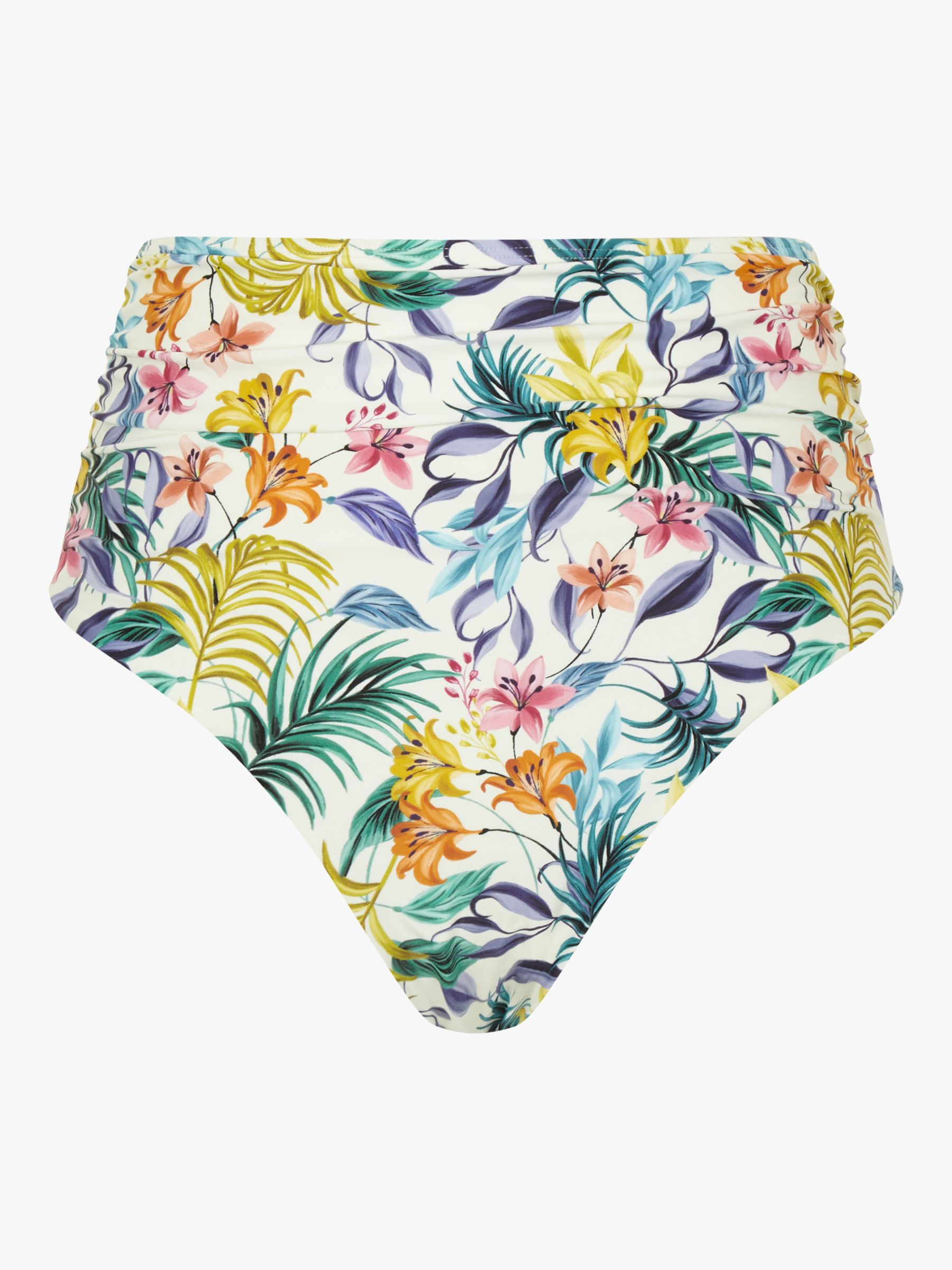 Panache Swim Botanical Print High Waist Bikini Bottoms, White/Multi, 14