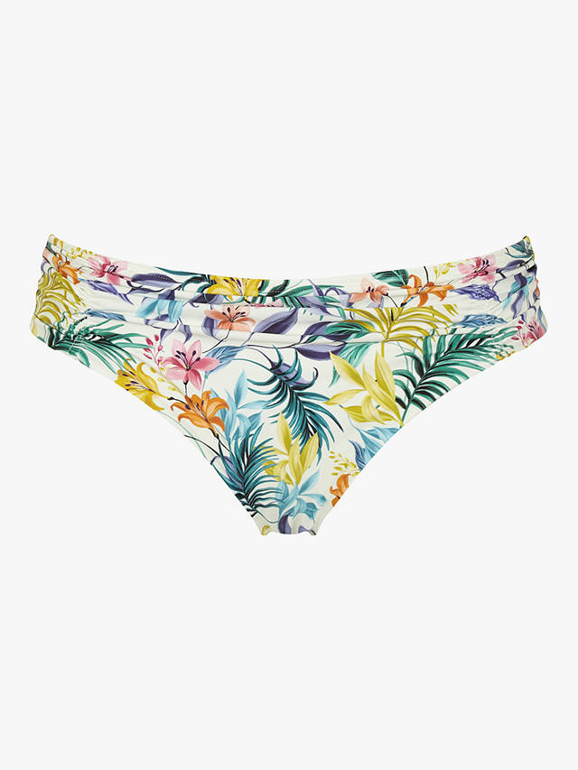 Panache Swim Botanical Print Gathered Bikini Bottoms, White/Multi