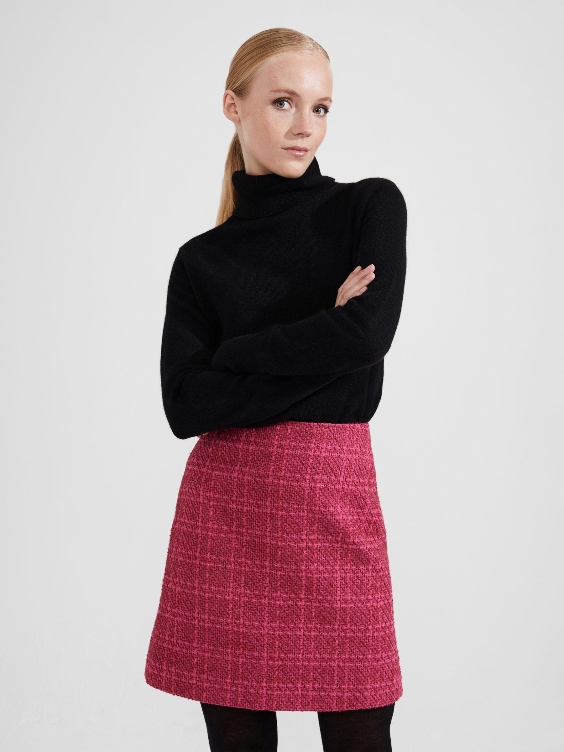 Hobbs Ramona Cotton Blend Tweed Skirt, Berry at John Lewis & Partners