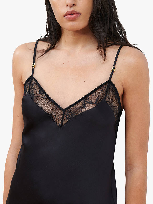 Chantelle Orchids Satin Chemise, Black