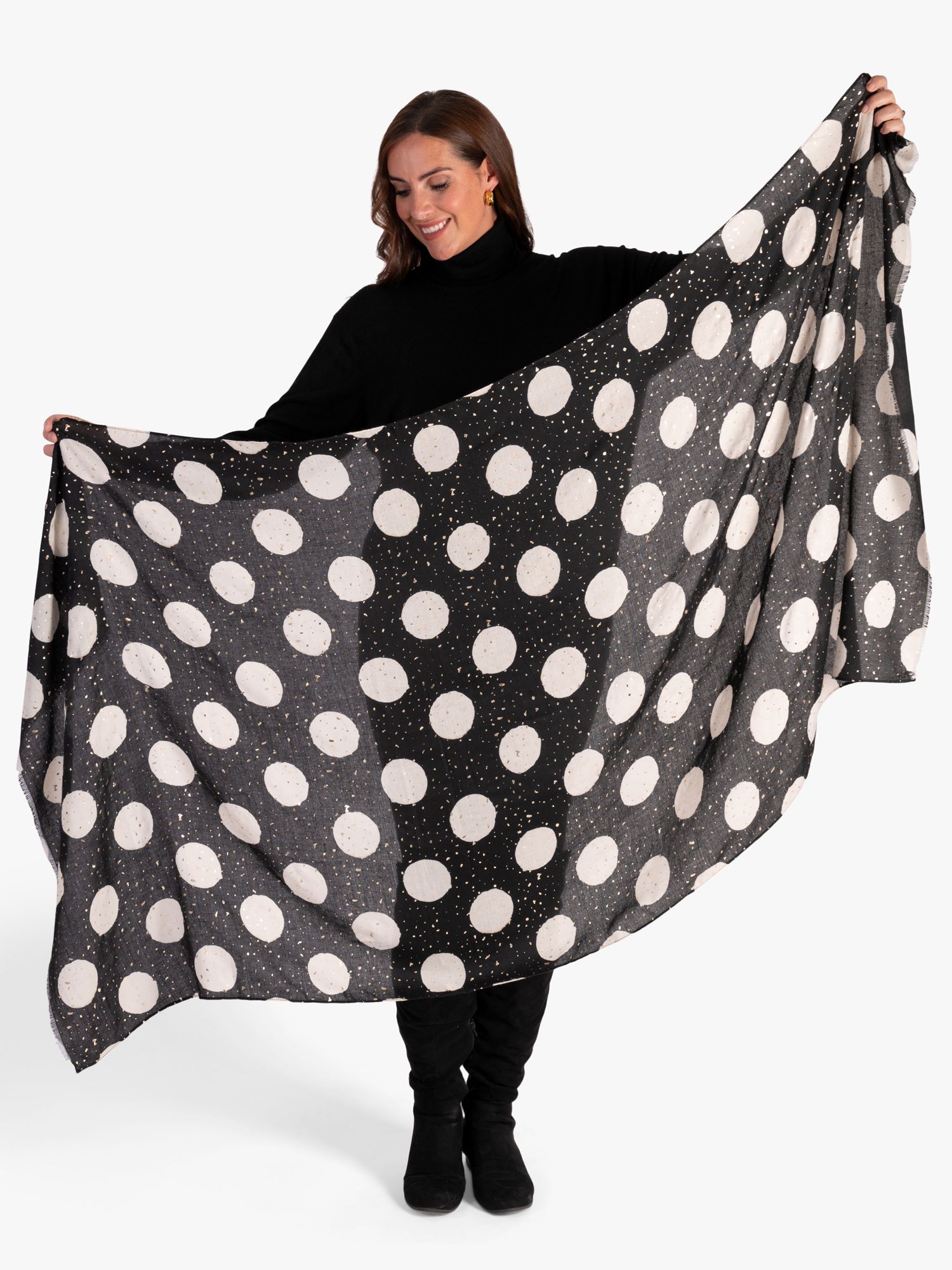 chesca Large Spot with Speckles Printed Scarf, Black/Gold, One Size
