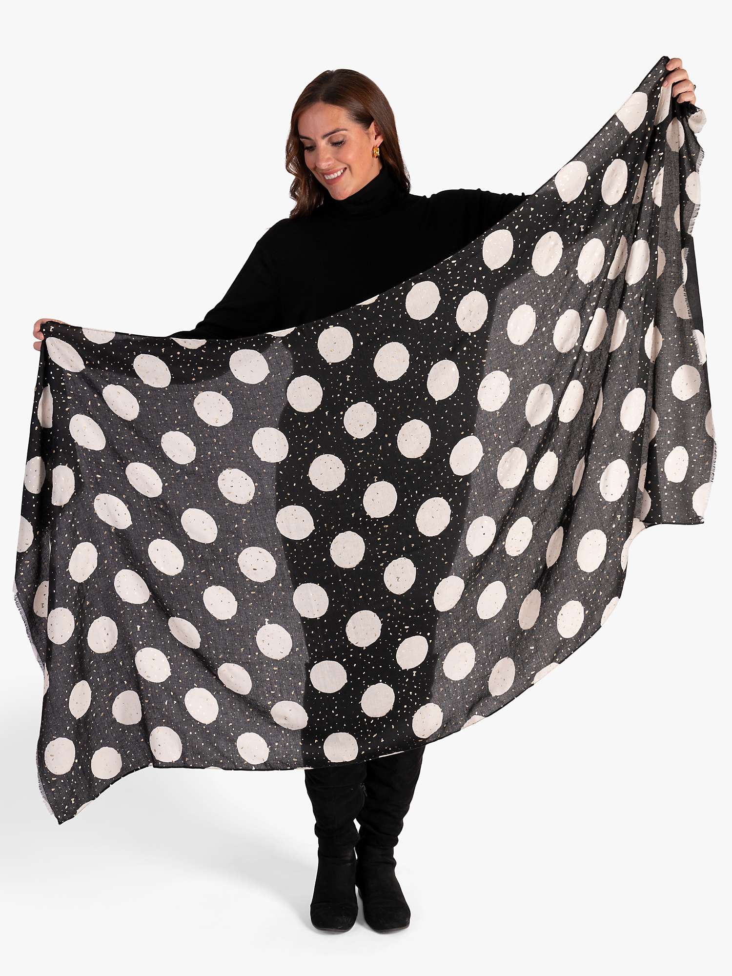 Buy chesca Large Spot with Speckles Printed Scarf, Black/Gold Online at johnlewis.com