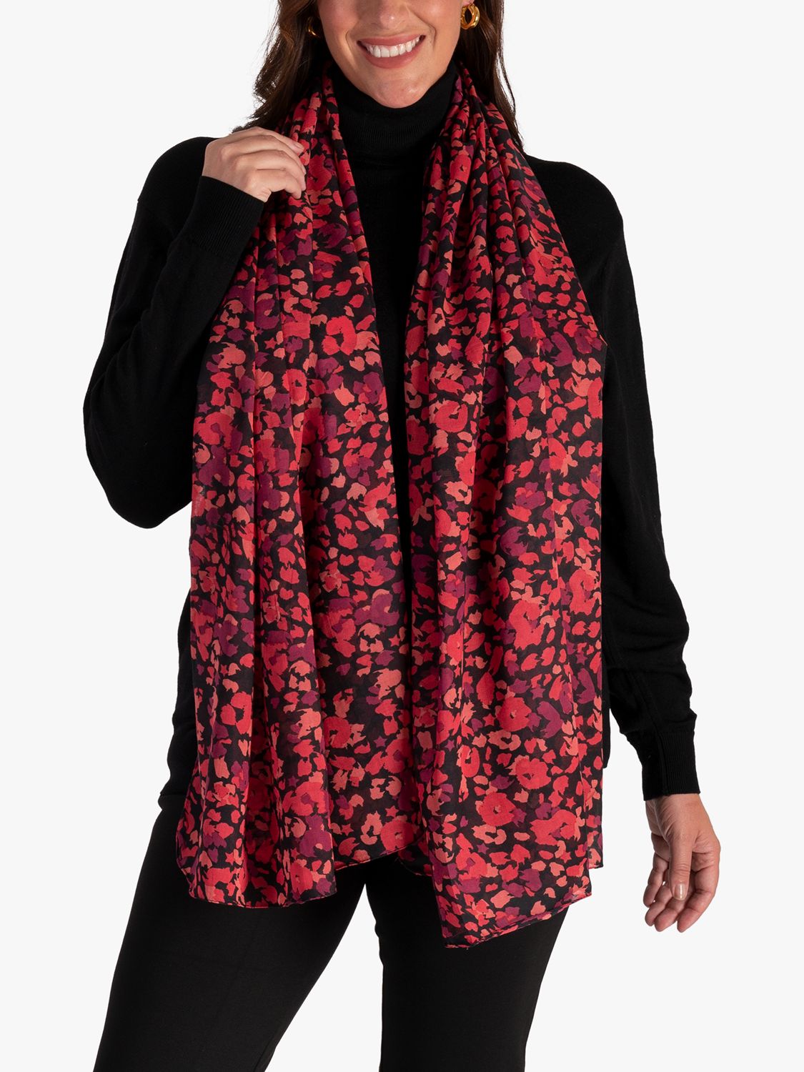 chesca Abstract Floral Leopard Print Scarf, Berry at John Lewis & Partners