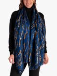 chesca Abstract Zebra Print with Metallic Detailing Scarf, Blue