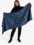 chesca Abstract Zebra Print with Metallic Detailing Scarf, Blue