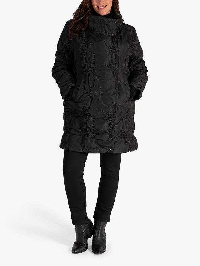 chesca Quilted Embroidered Coat, Black