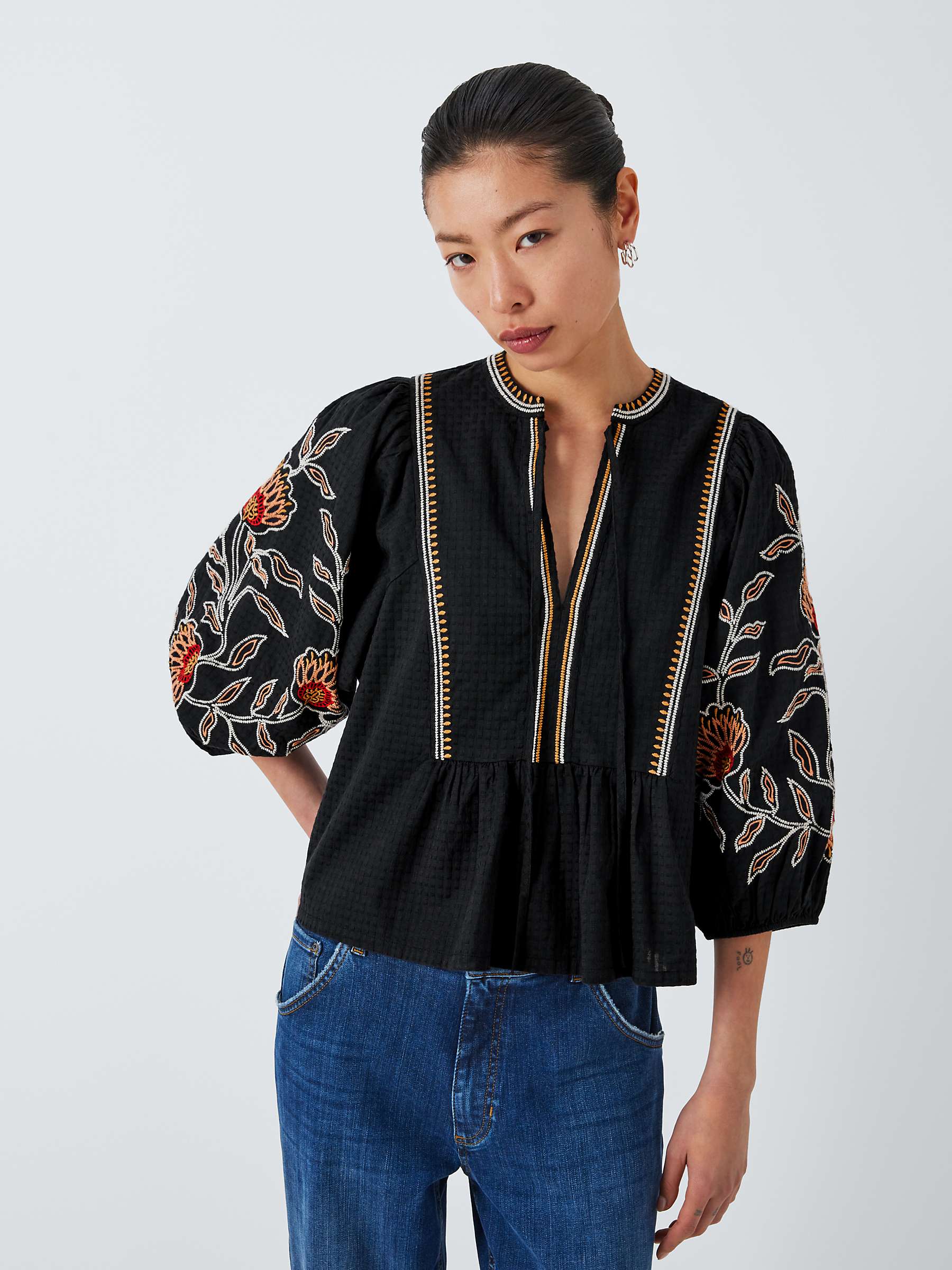 Buy AND/OR Liberty Embroidered Blouse, Black Online at johnlewis.com